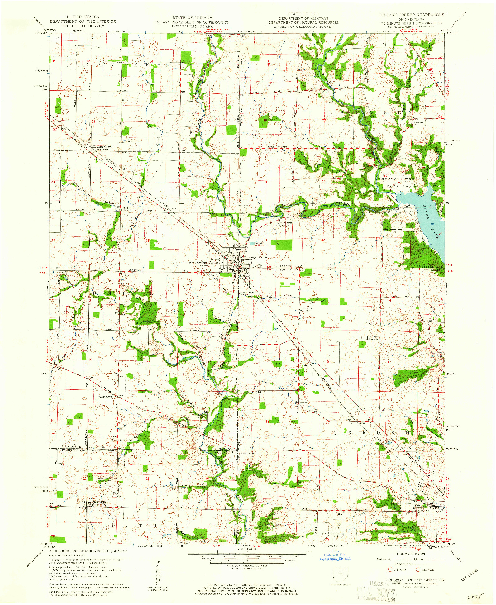 USGS 1:24000-SCALE QUADRANGLE FOR COLLEGE CORNER, OH 1960