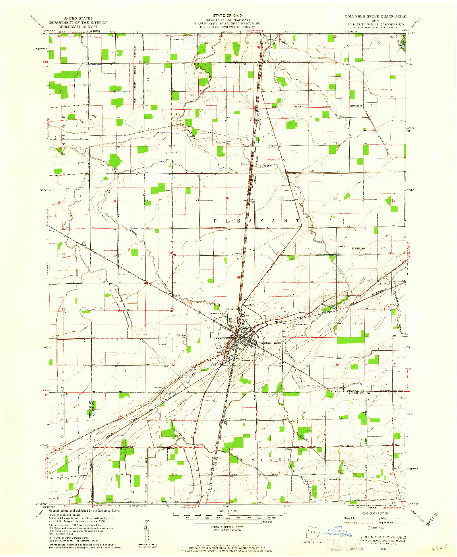 USGS 1:24000-SCALE QUADRANGLE FOR COLUMBUS GROVE, OH 1960