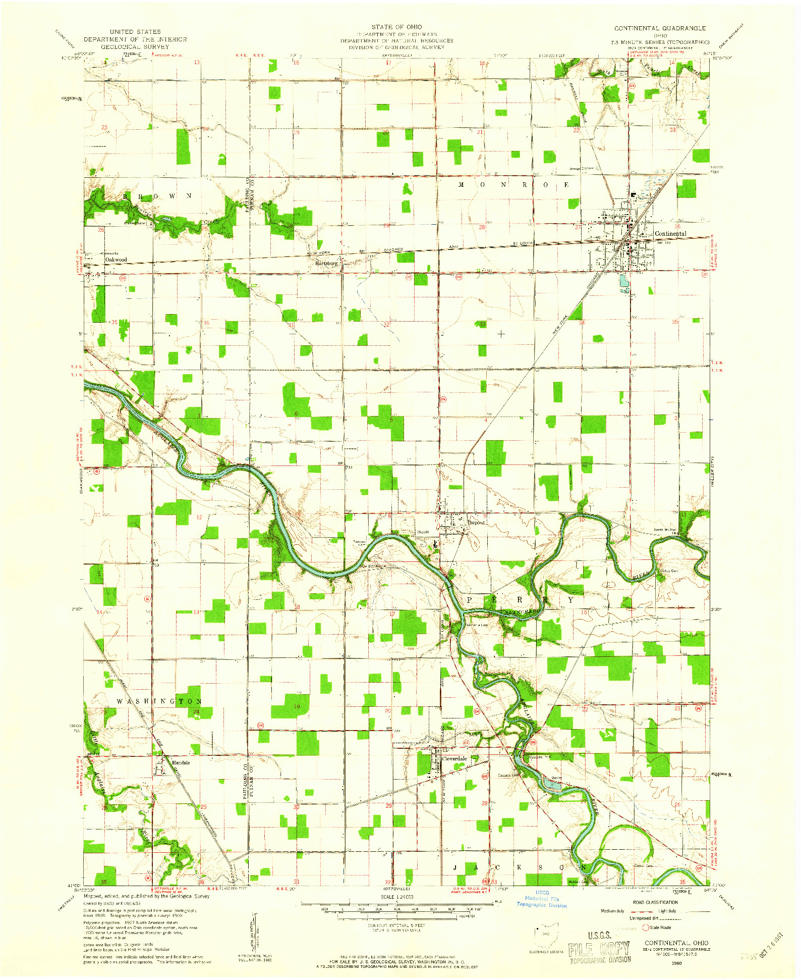 USGS 1:24000-SCALE QUADRANGLE FOR CONTINENTAL, OH 1960