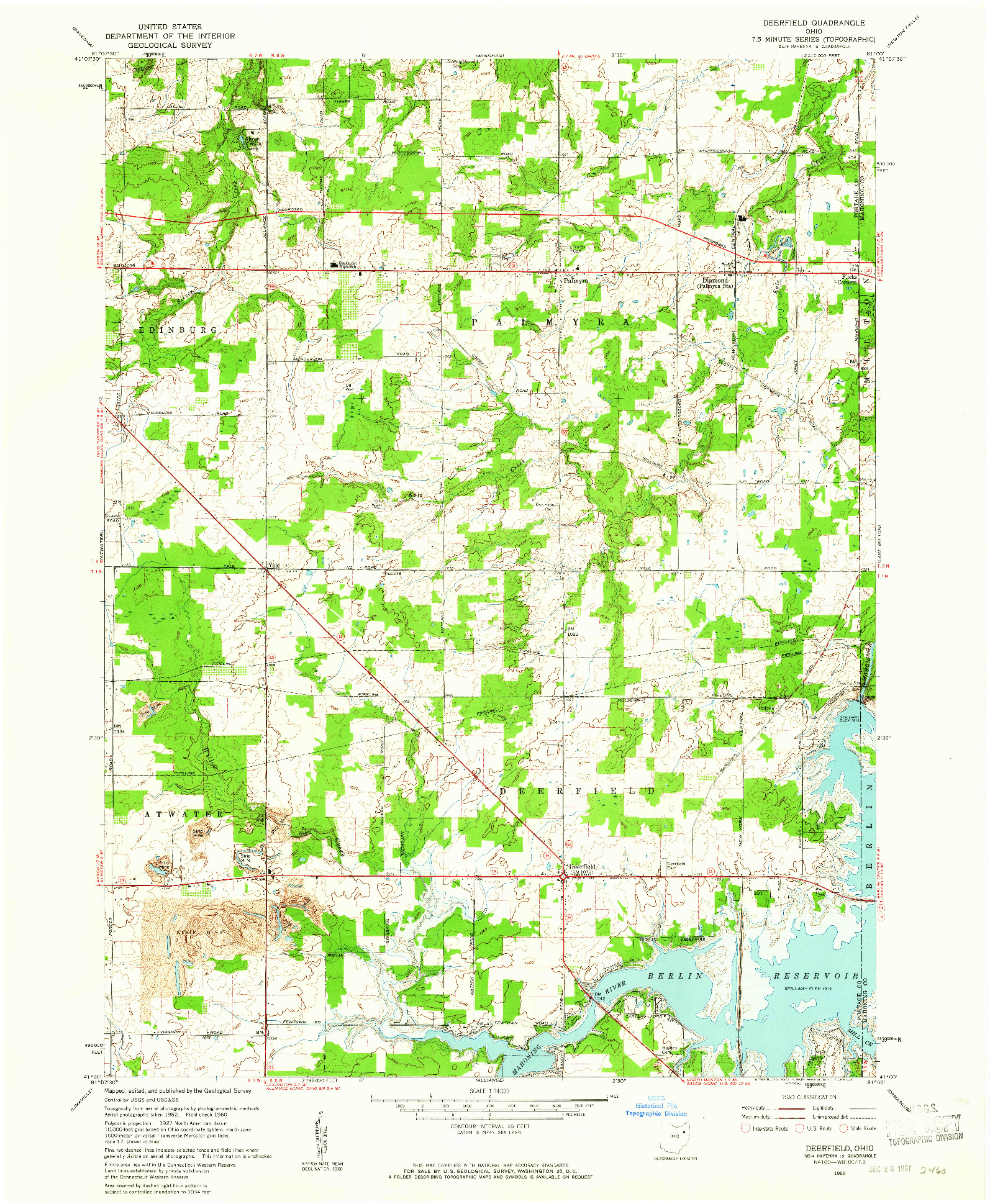USGS 1:24000-SCALE QUADRANGLE FOR DEERFIELD, OH 1960