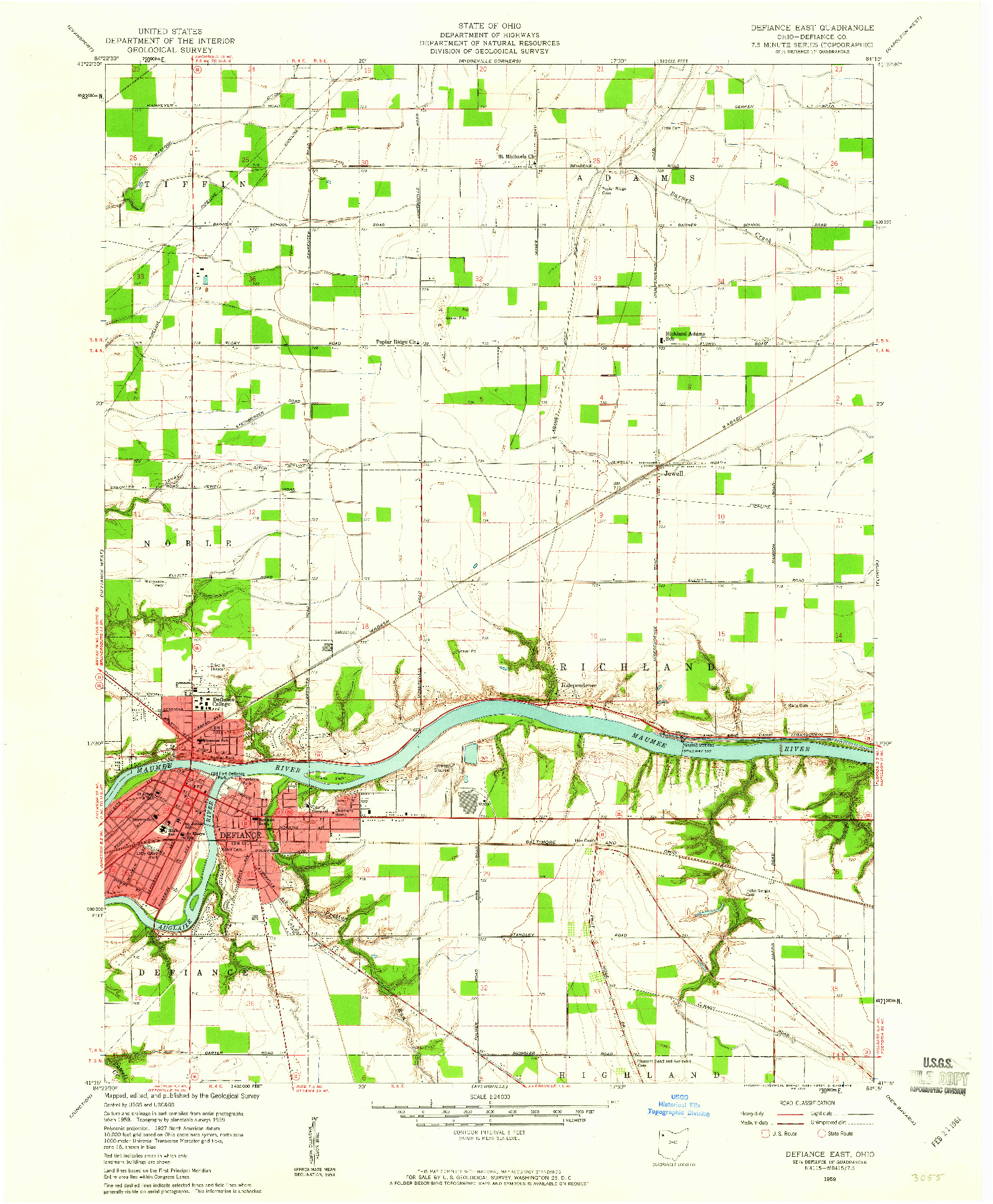 USGS 1:24000-SCALE QUADRANGLE FOR DEFIANCE EAST, OH 1959