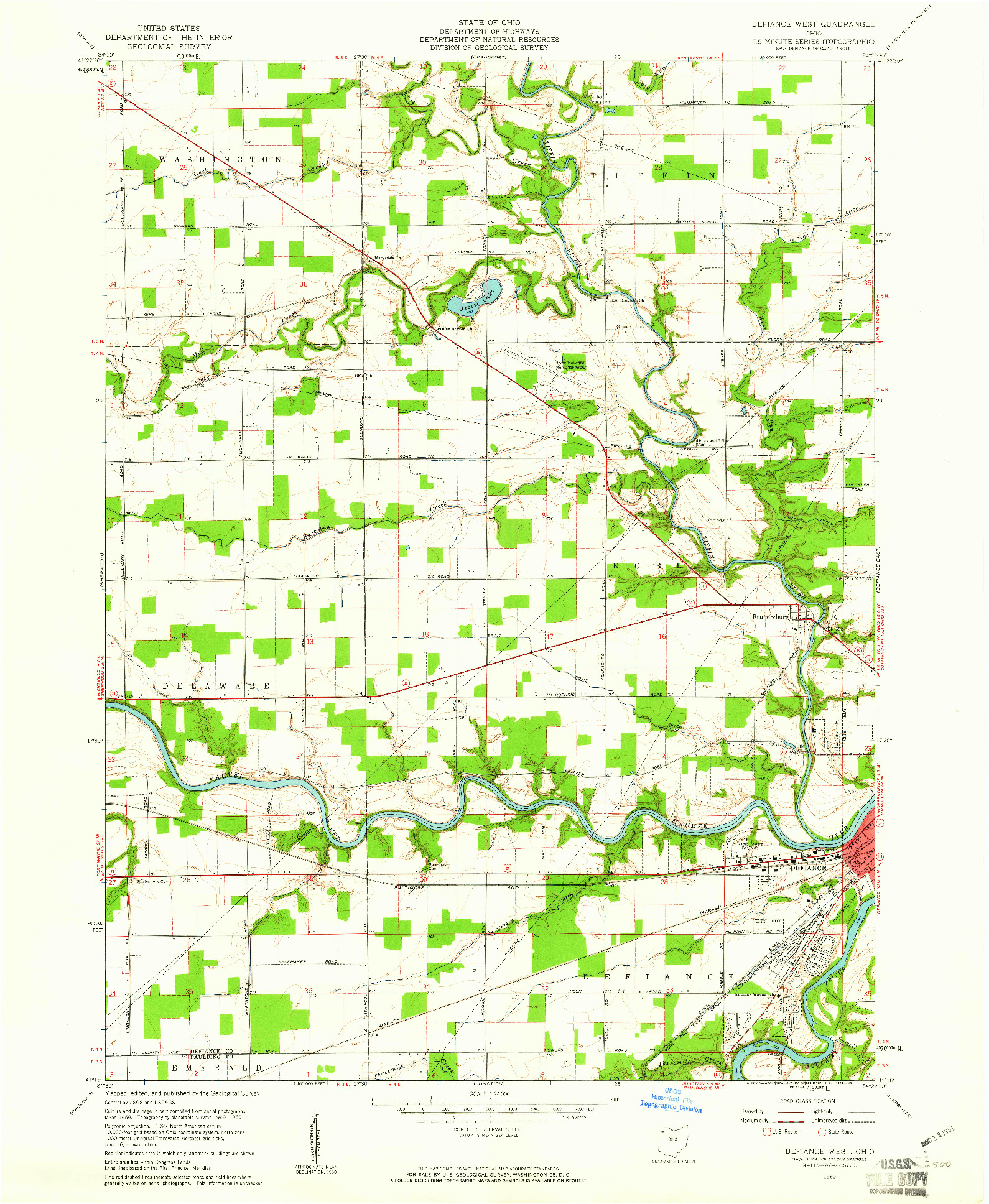 USGS 1:24000-SCALE QUADRANGLE FOR DEFIANCE WEST, OH 1960