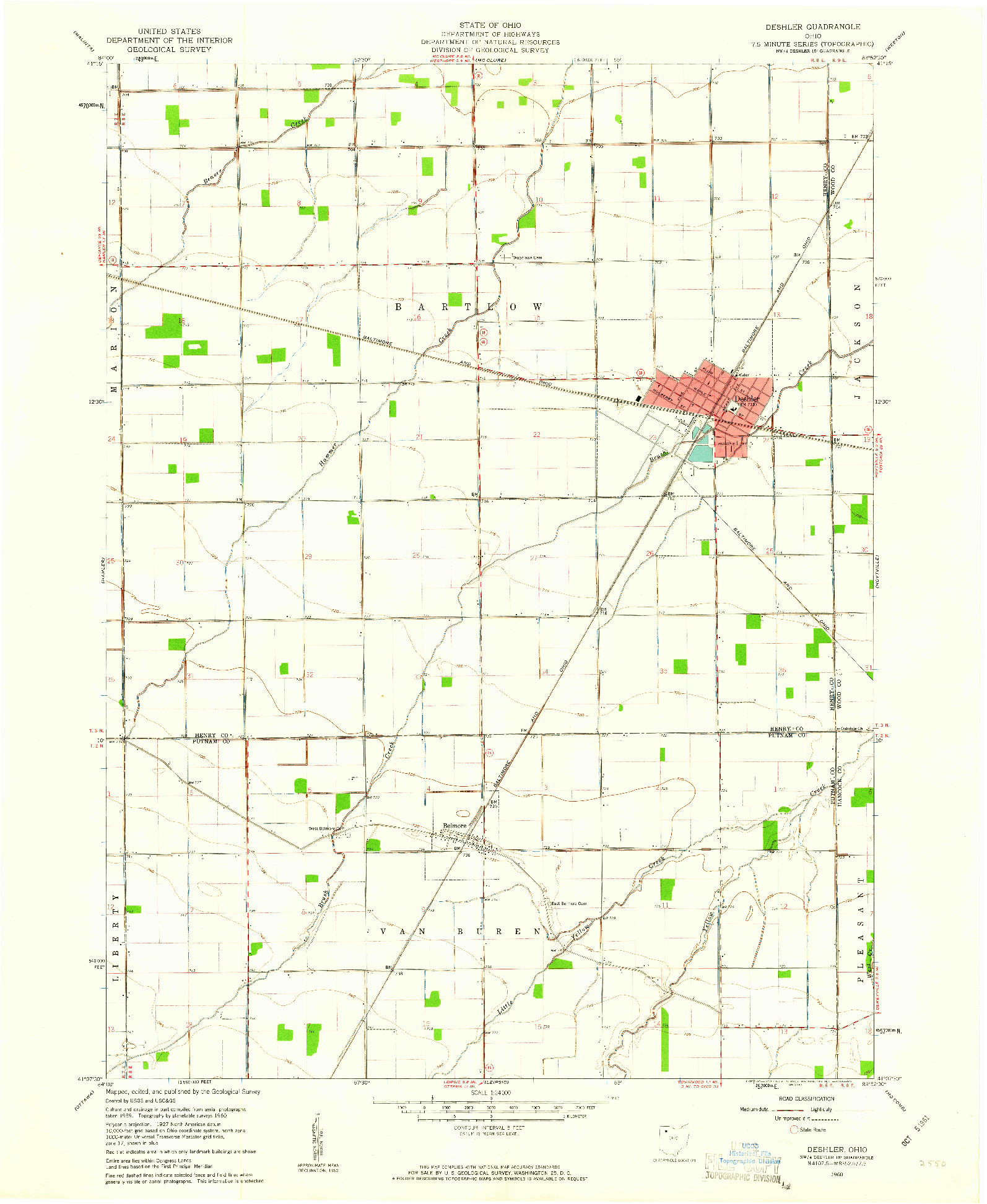 USGS 1:24000-SCALE QUADRANGLE FOR DESHLER, OH 1960