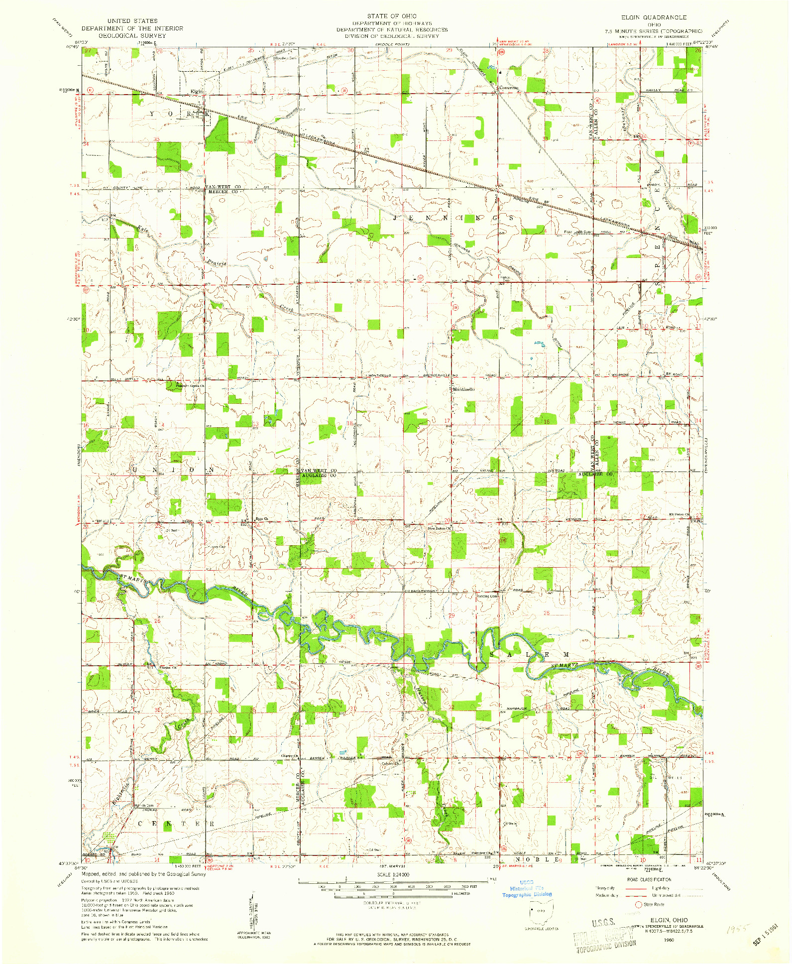 USGS 1:24000-SCALE QUADRANGLE FOR ELGIN, OH 1960