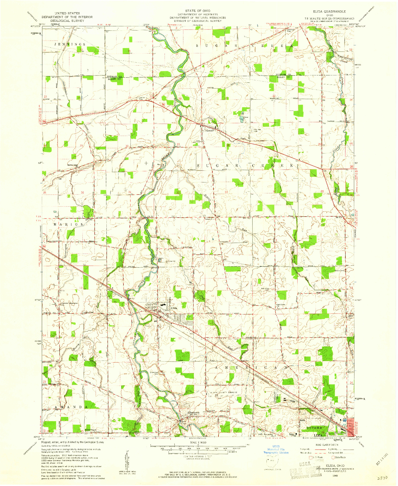 USGS 1:24000-SCALE QUADRANGLE FOR ELIDA, OH 1960