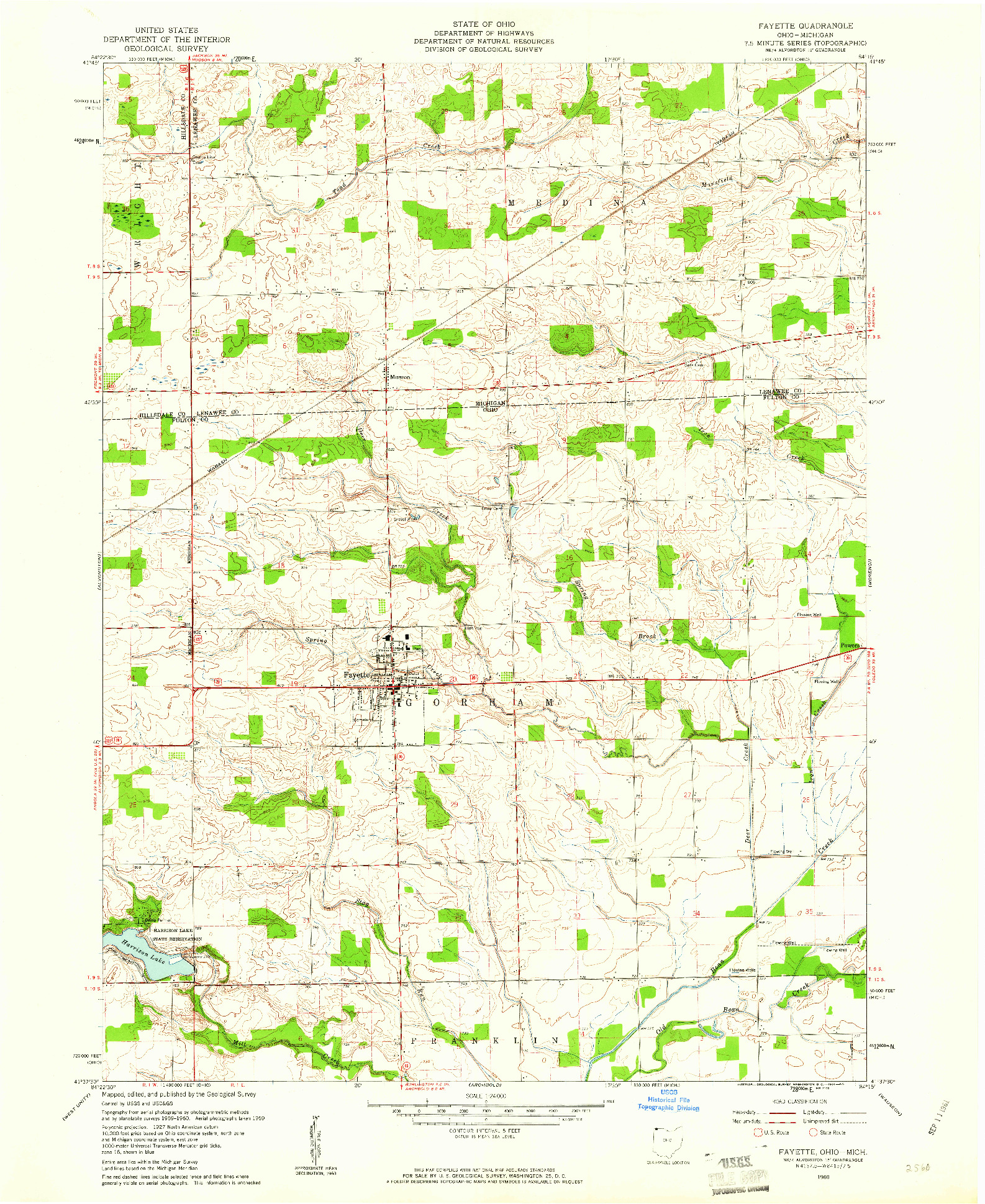 USGS 1:24000-SCALE QUADRANGLE FOR FAYETTE, OH 1960