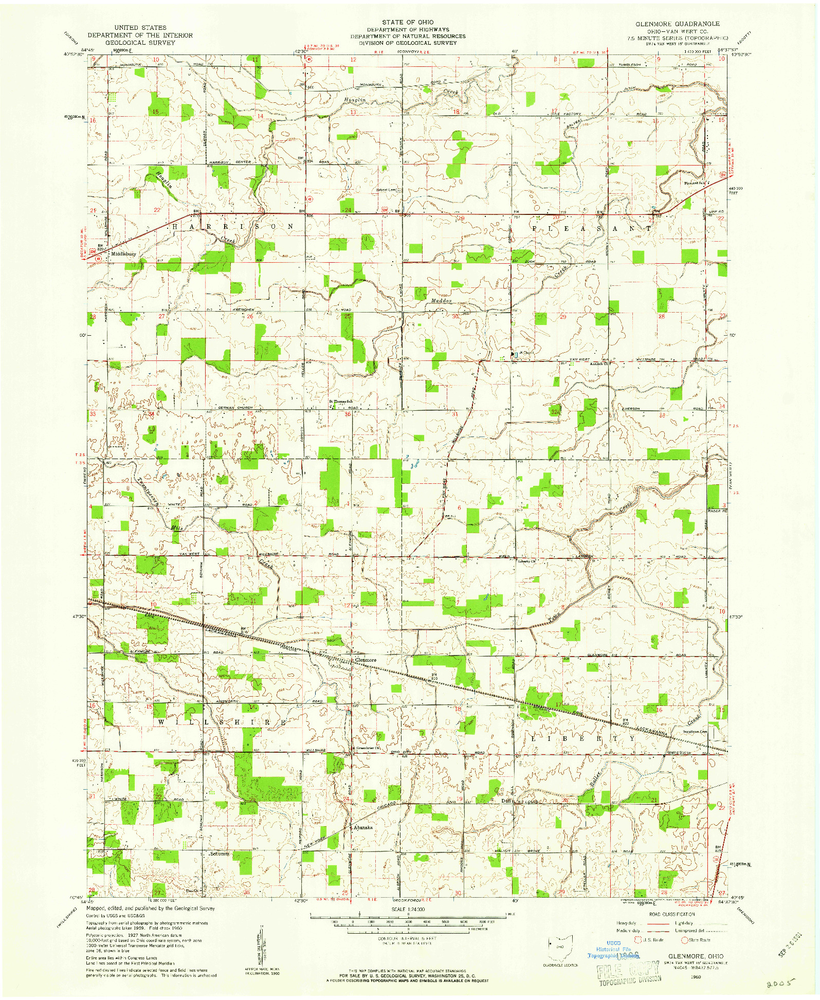 USGS 1:24000-SCALE QUADRANGLE FOR GLENMORE, OH 1960