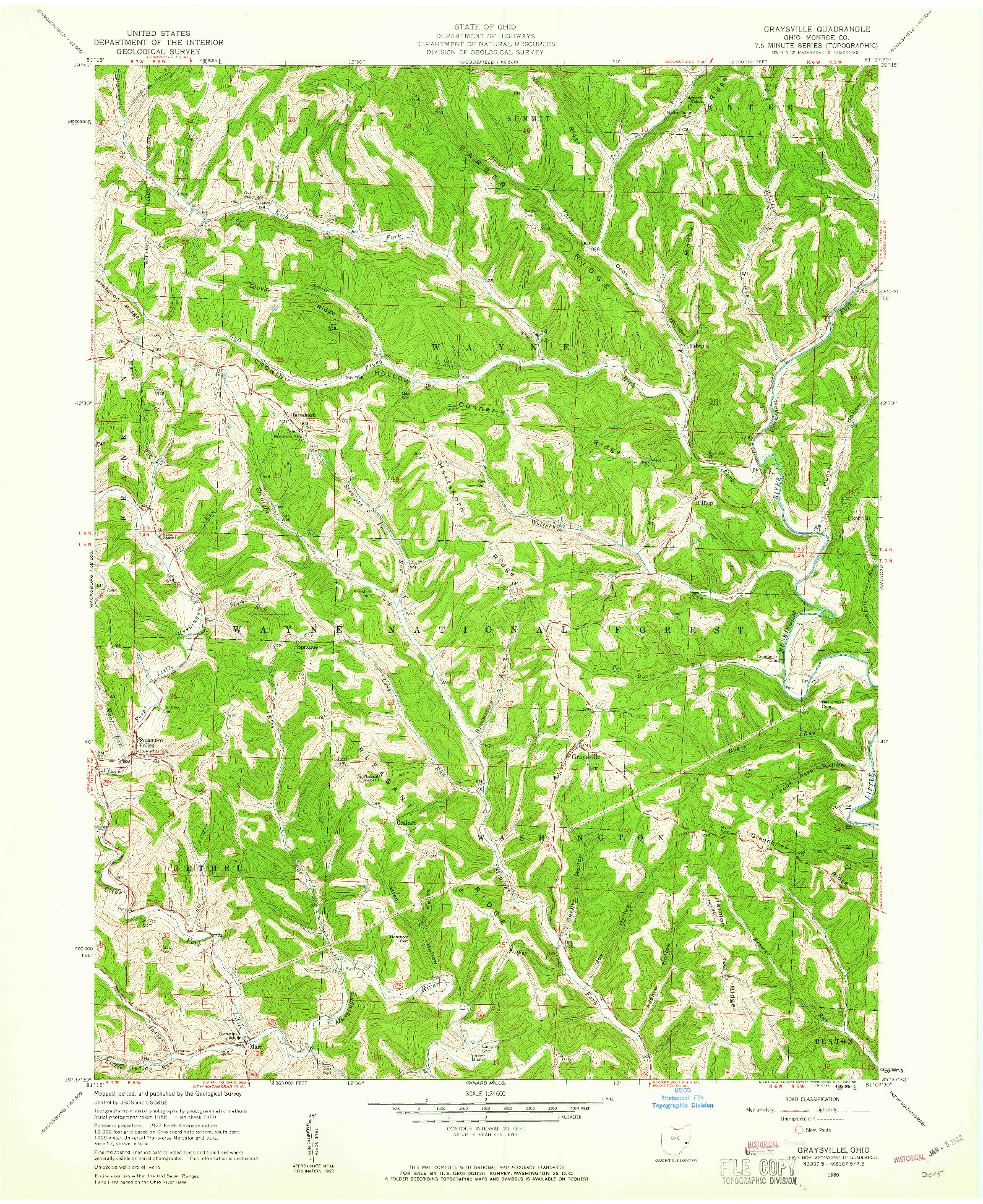 USGS 1:24000-SCALE QUADRANGLE FOR GRAYSVILLE, OH 1960