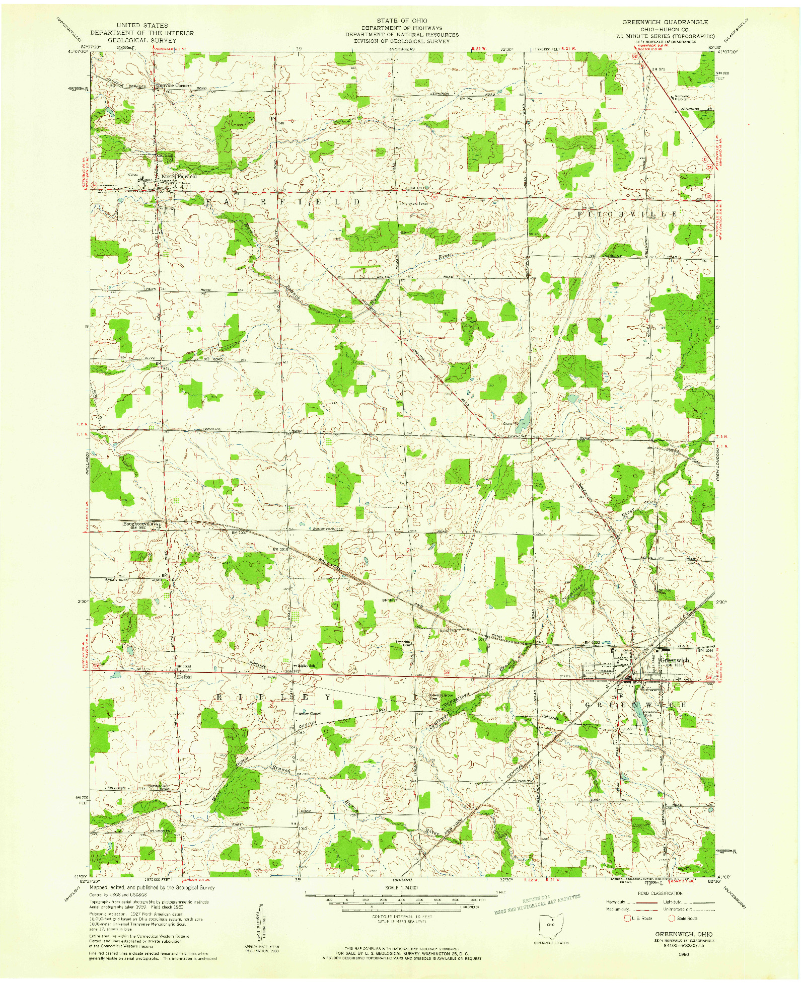 USGS 1:24000-SCALE QUADRANGLE FOR GREENWICH, OH 1960