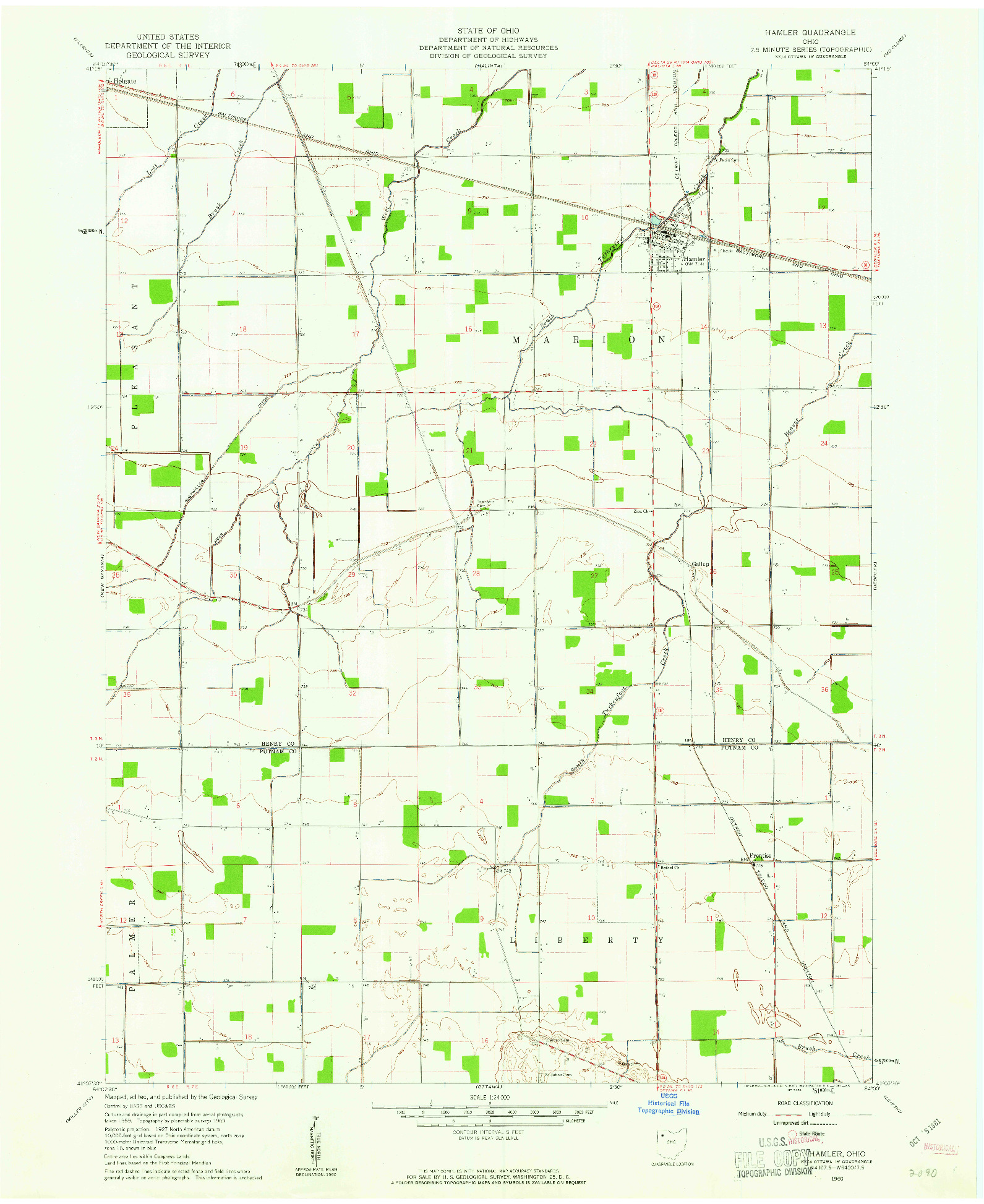 USGS 1:24000-SCALE QUADRANGLE FOR HAMLER, OH 1960