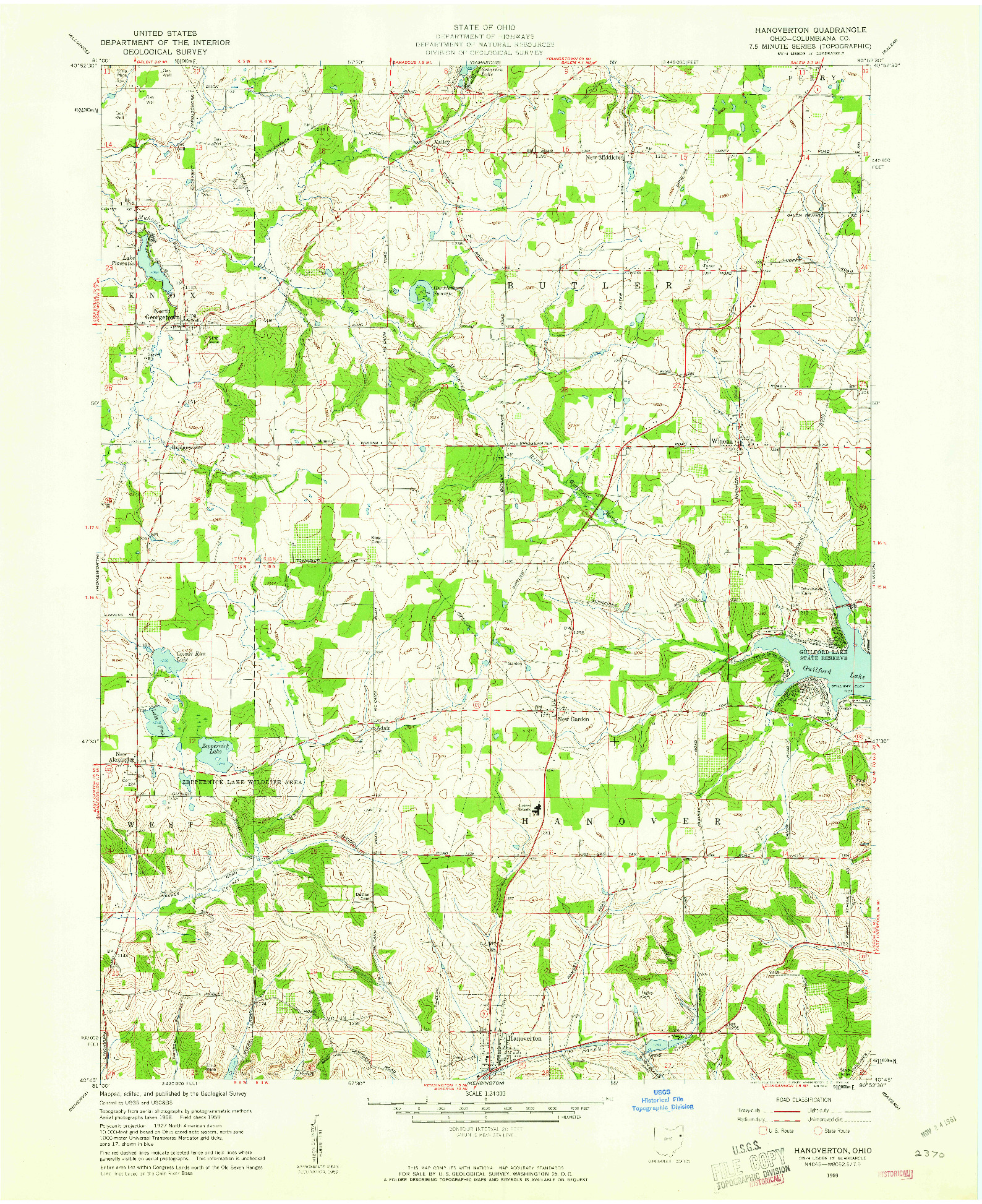 USGS 1:24000-SCALE QUADRANGLE FOR HANOVERTON, OH 1959