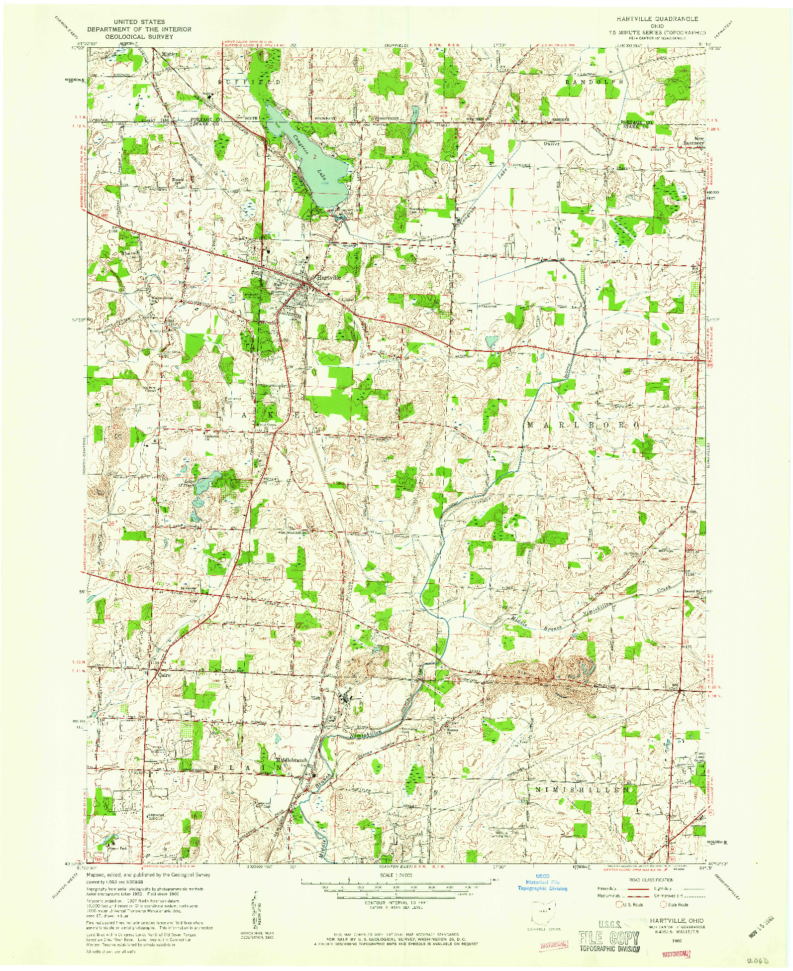 USGS 1:24000-SCALE QUADRANGLE FOR HARTVILLE, OH 1960