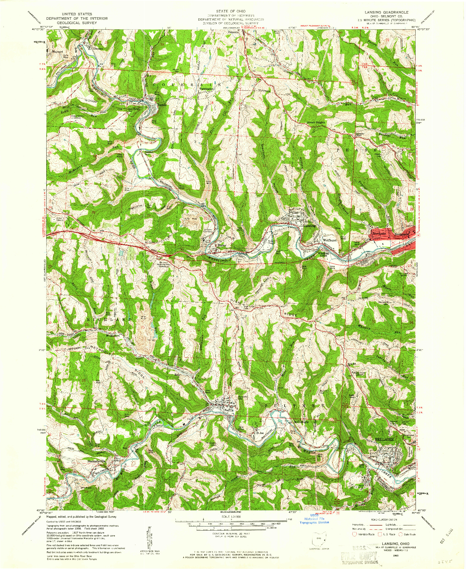 USGS 1:24000-SCALE QUADRANGLE FOR LANSING, OH 1960