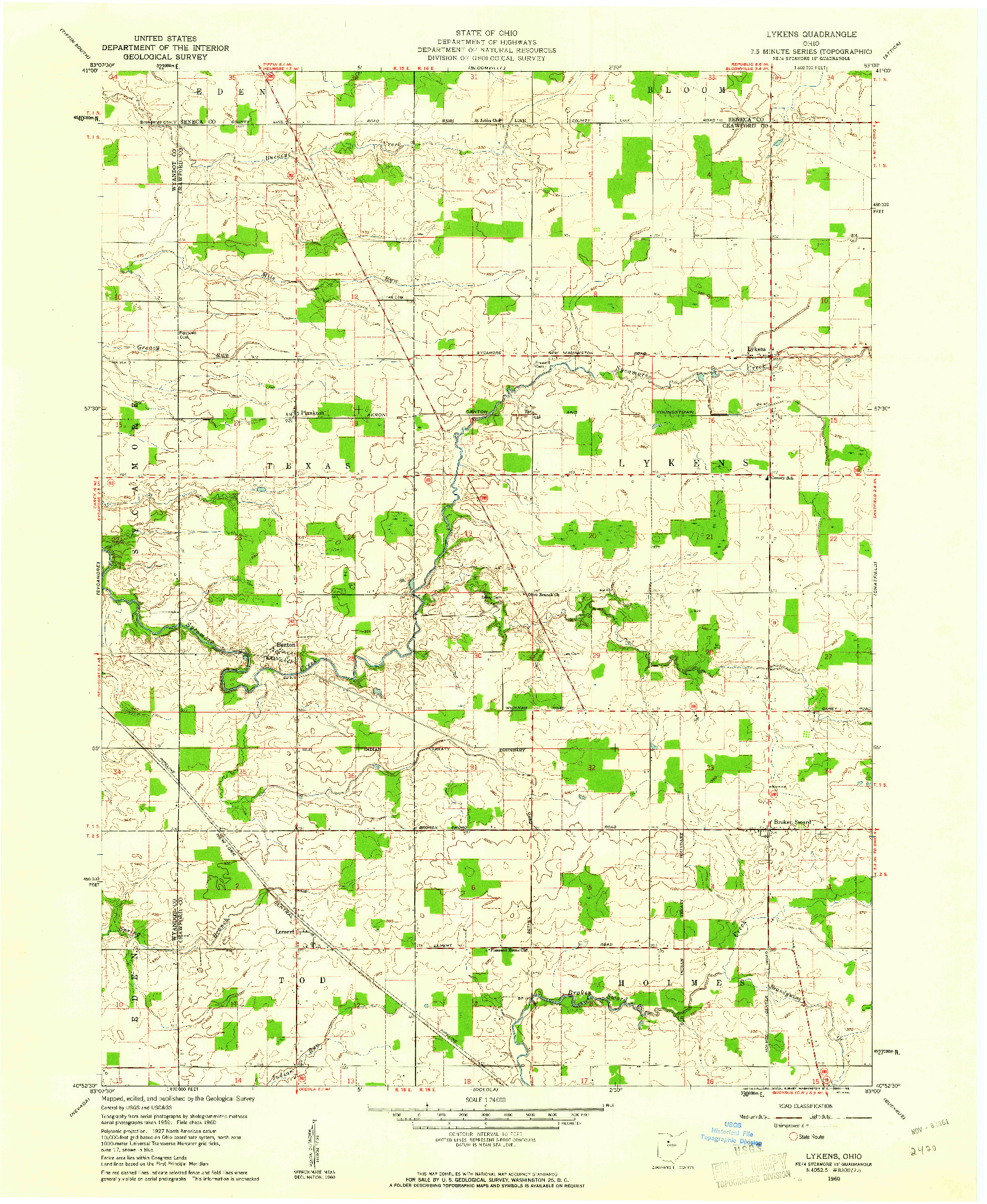 USGS 1:24000-SCALE QUADRANGLE FOR LYKENS, OH 1960