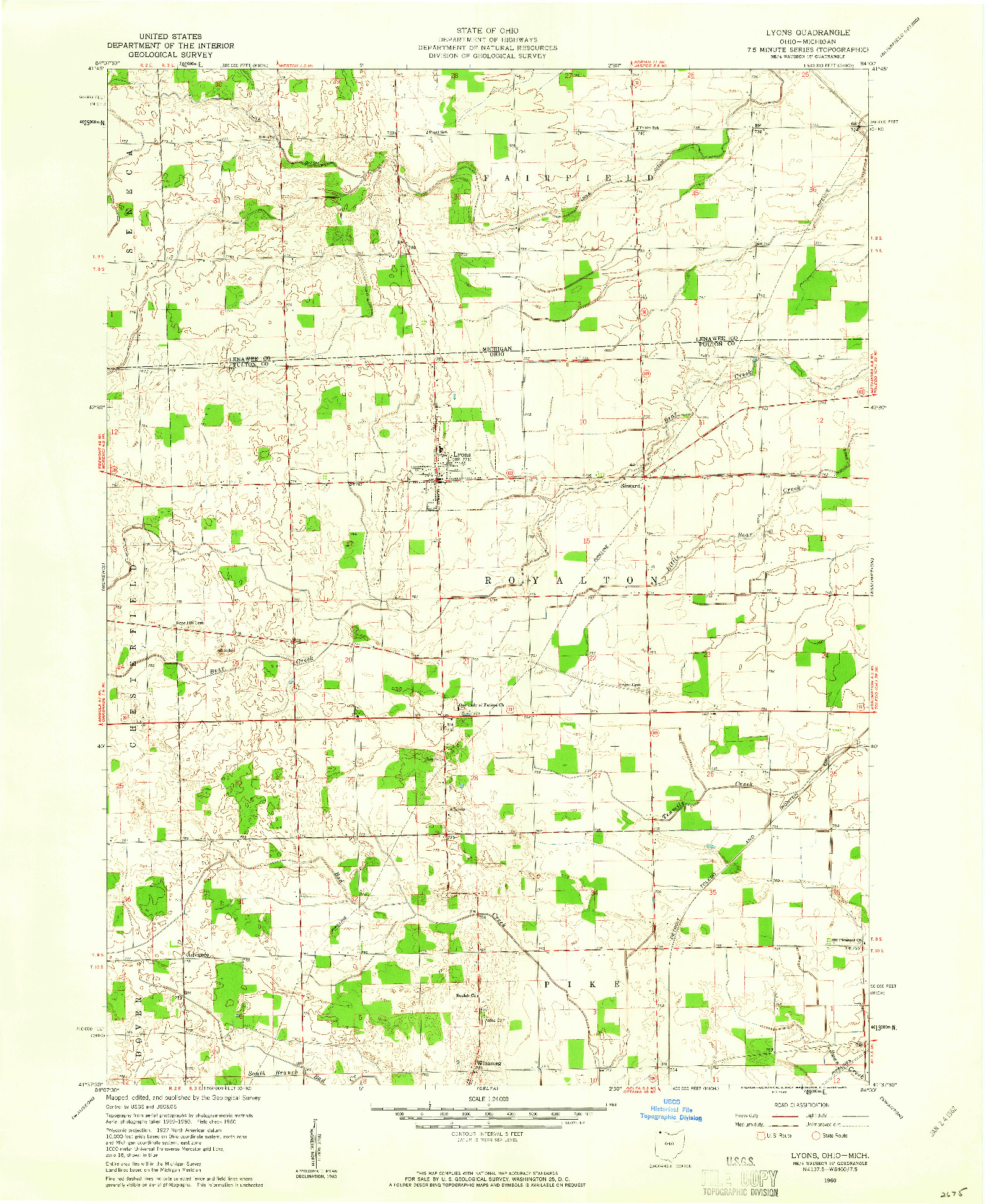 USGS 1:24000-SCALE QUADRANGLE FOR LYONS, OH 1960