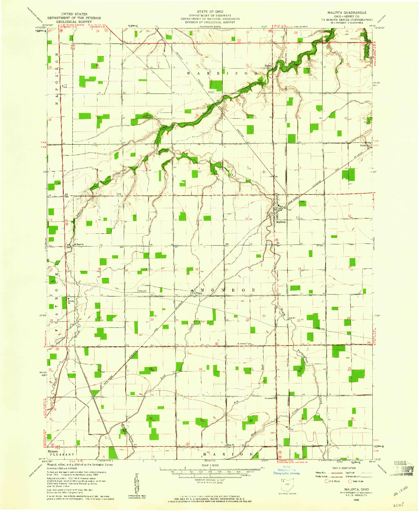 USGS 1:24000-SCALE QUADRANGLE FOR MALINTA, OH 1960