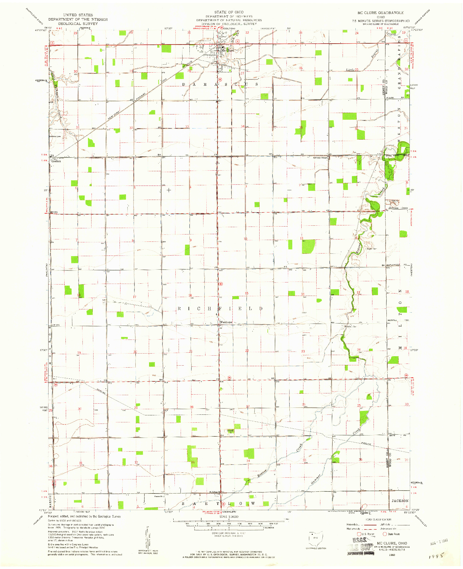 USGS 1:24000-SCALE QUADRANGLE FOR MC CLURE, OH 1960