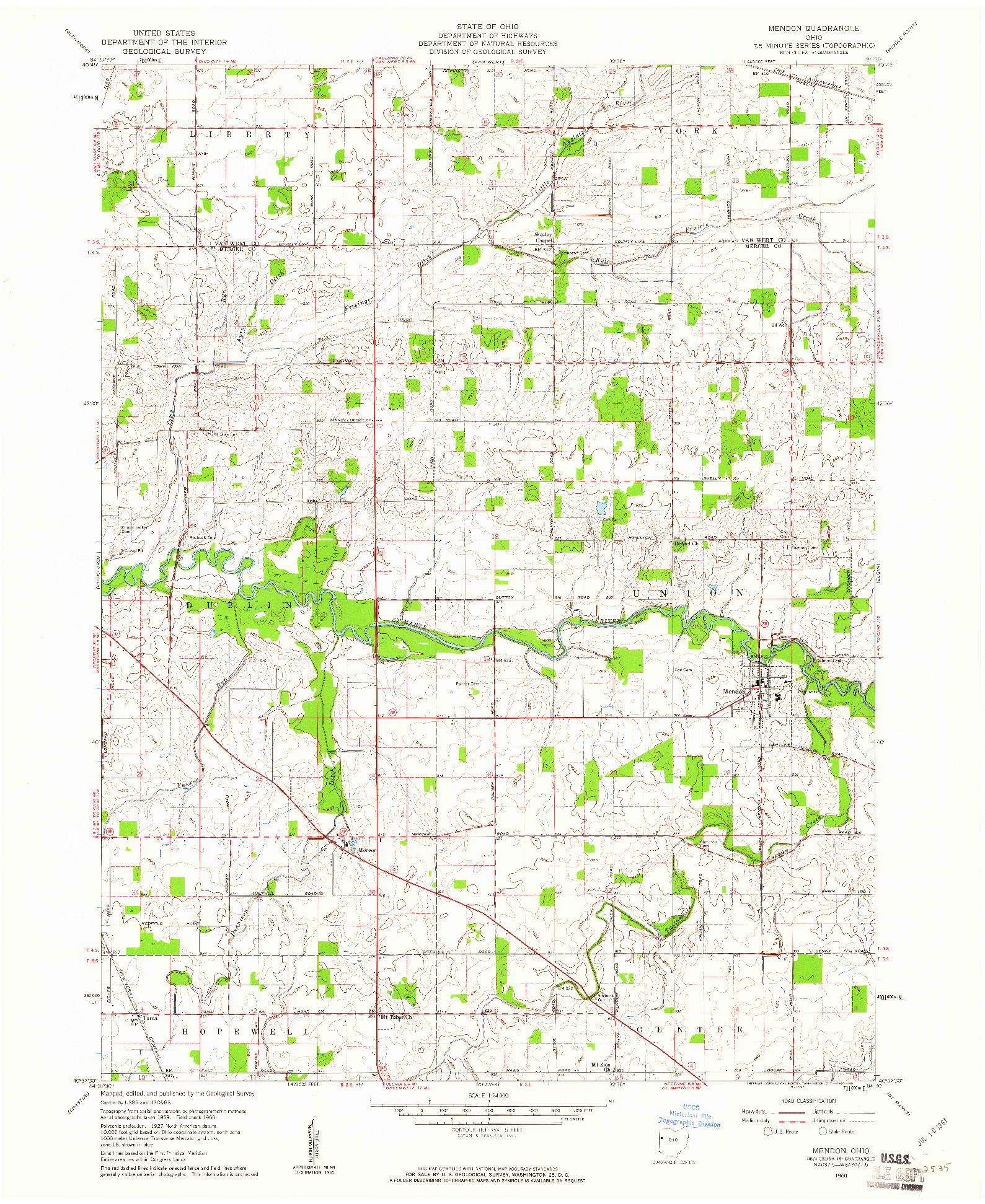 USGS 1:24000-SCALE QUADRANGLE FOR MENDON, OH 1960