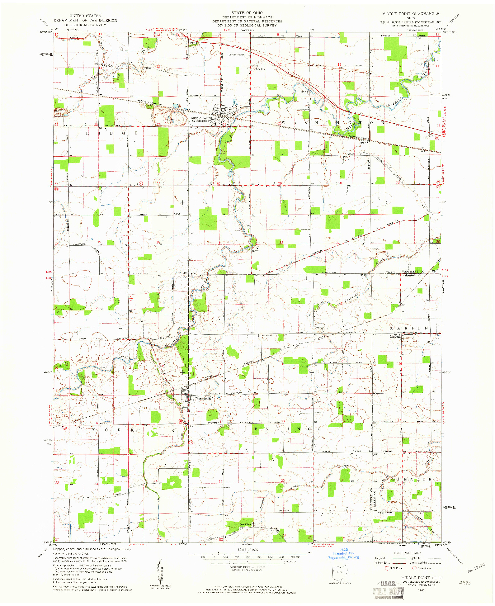 USGS 1:24000-SCALE QUADRANGLE FOR MIDDLE POINT, OH 1960