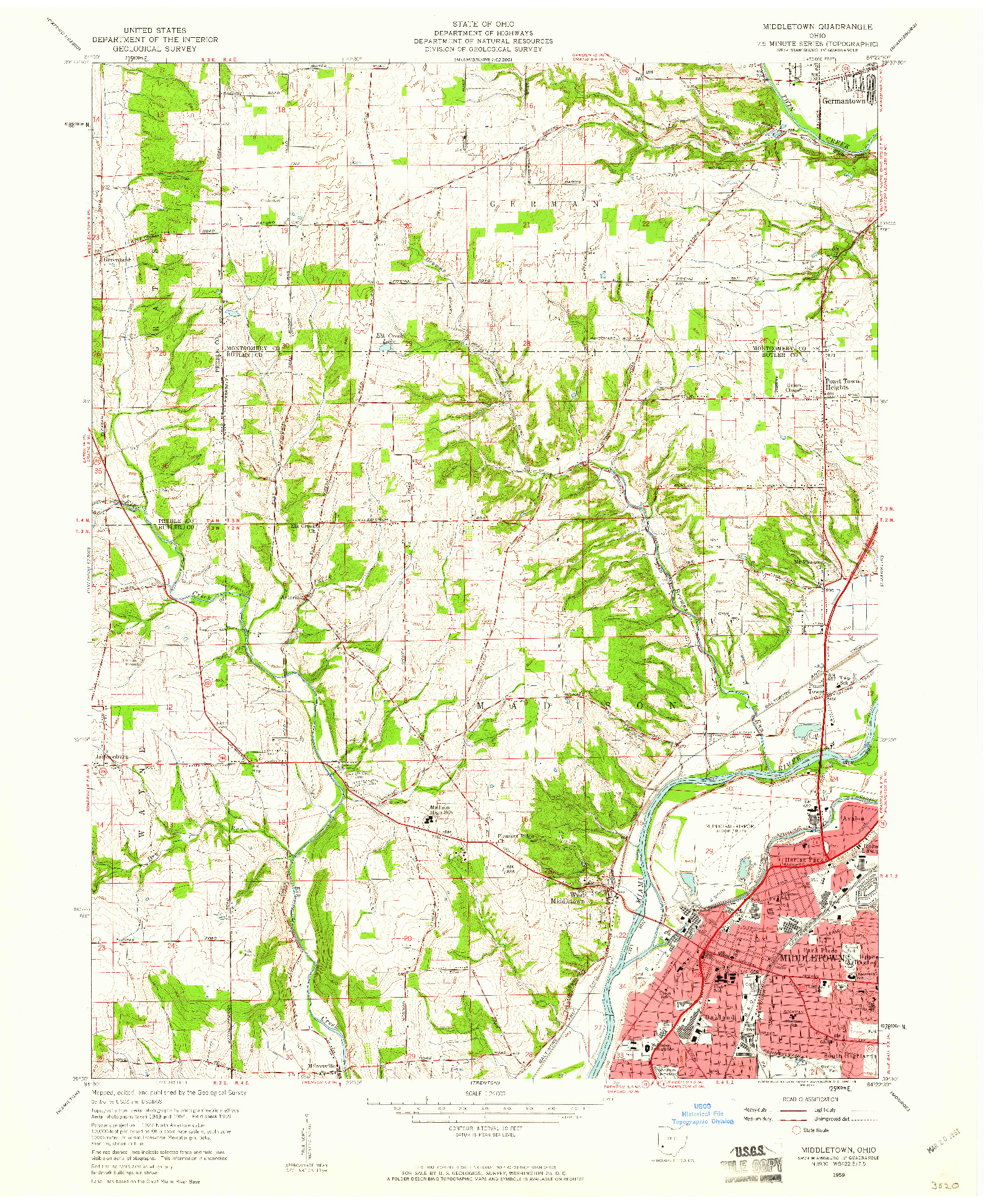 USGS 1:24000-SCALE QUADRANGLE FOR MIDDLETOWN, OH 1959