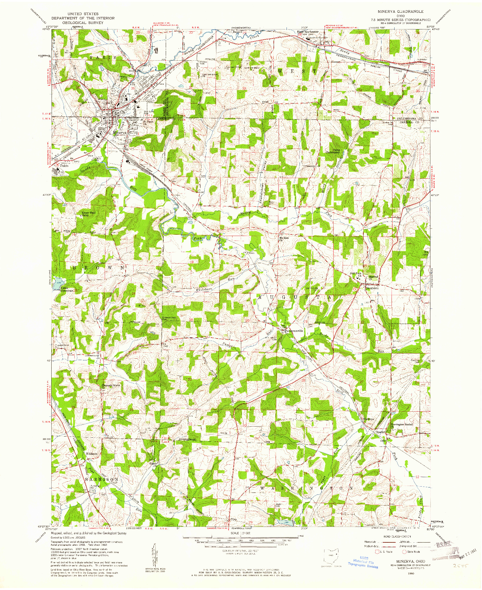 USGS 1:24000-SCALE QUADRANGLE FOR MINERVA, OH 1960