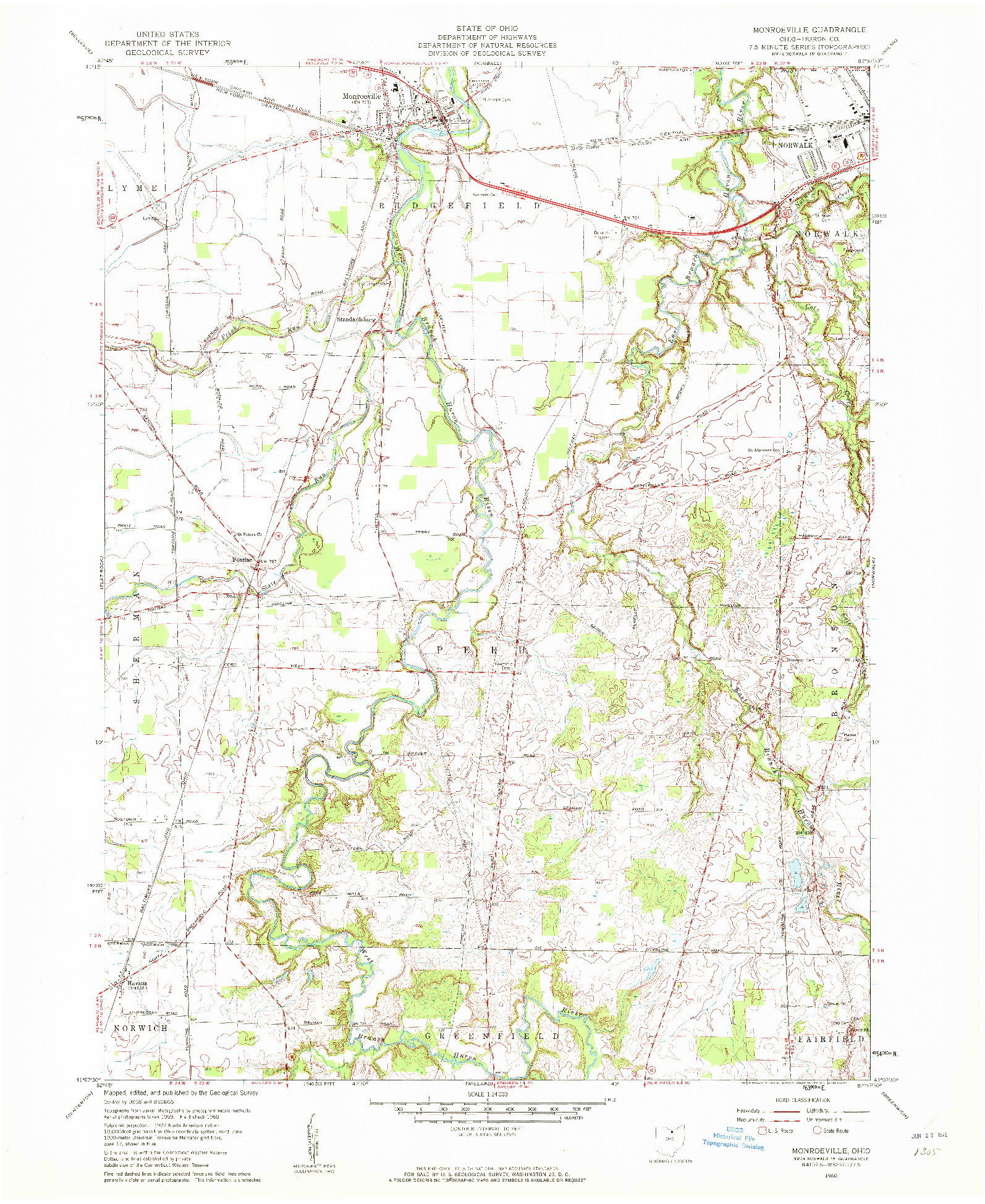 USGS 1:24000-SCALE QUADRANGLE FOR MONROEVILLE, OH 1960