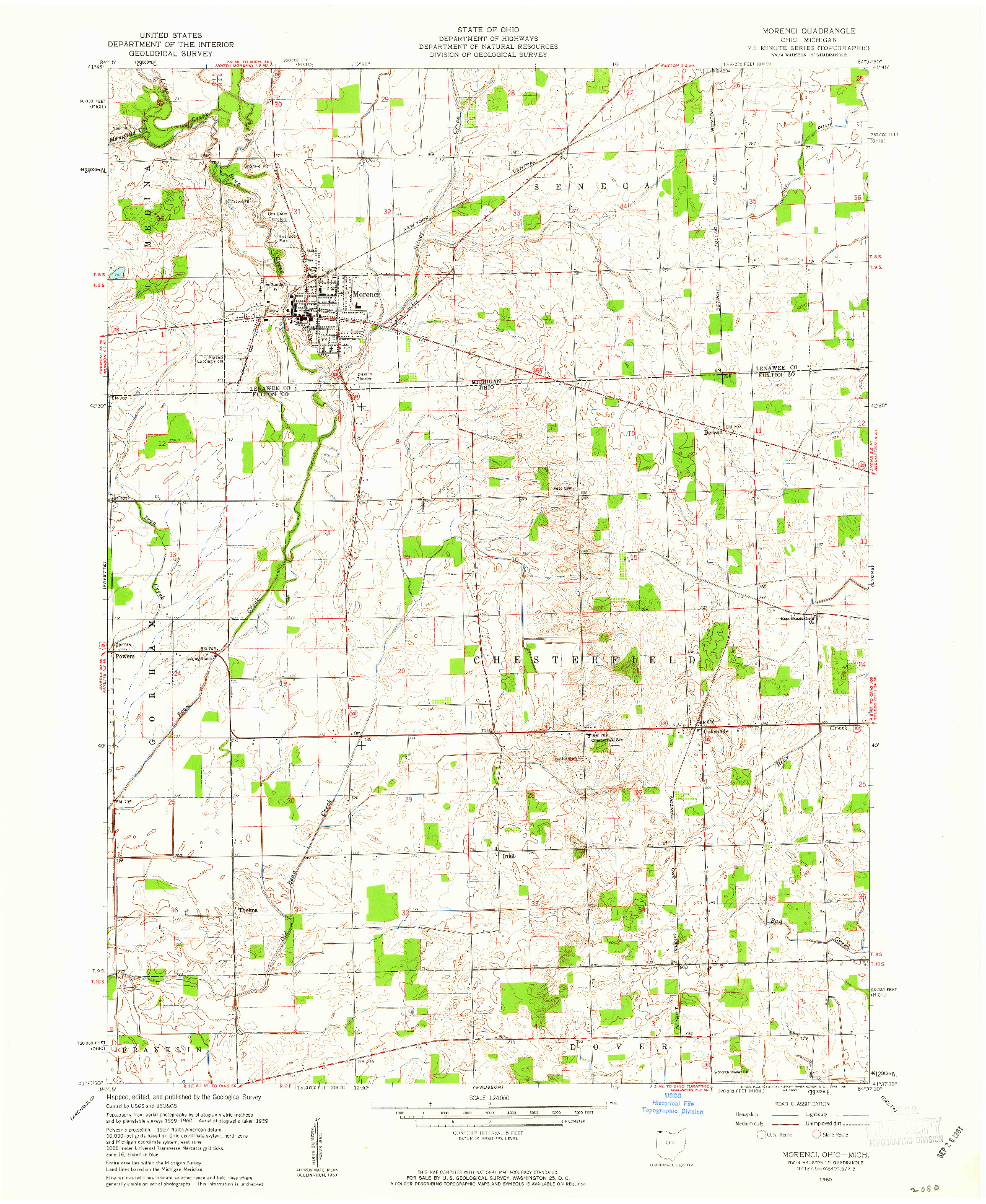 USGS 1:24000-SCALE QUADRANGLE FOR MORENCI, OH 1960