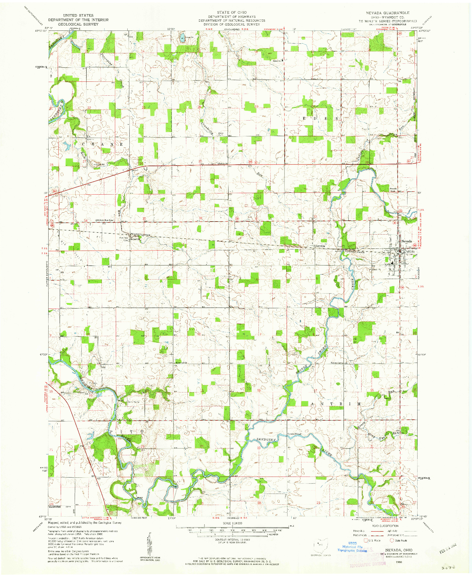 USGS 1:24000-SCALE QUADRANGLE FOR NEVADA, OH 1960