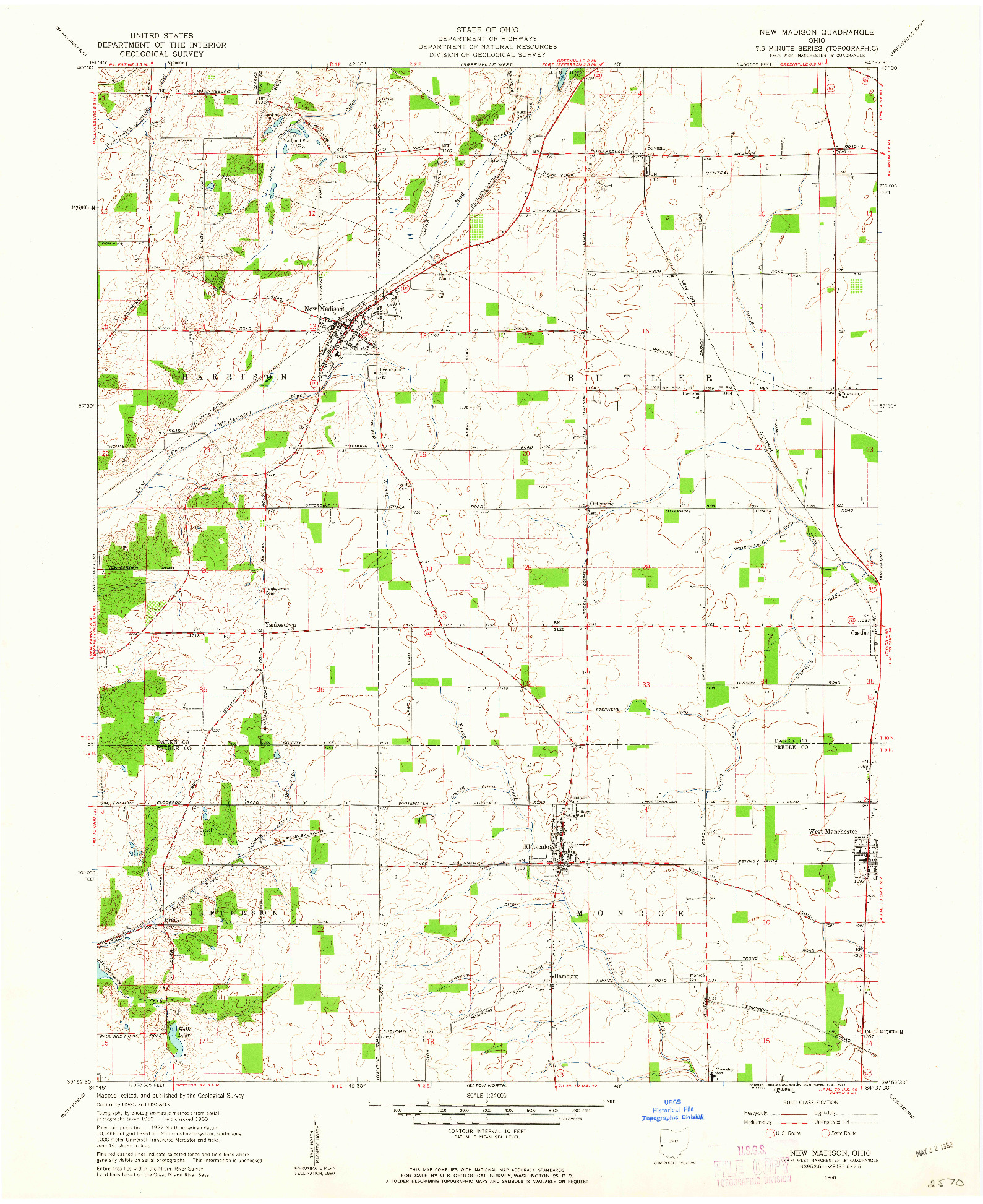 USGS 1:24000-SCALE QUADRANGLE FOR NEW MADISON, OH 1960