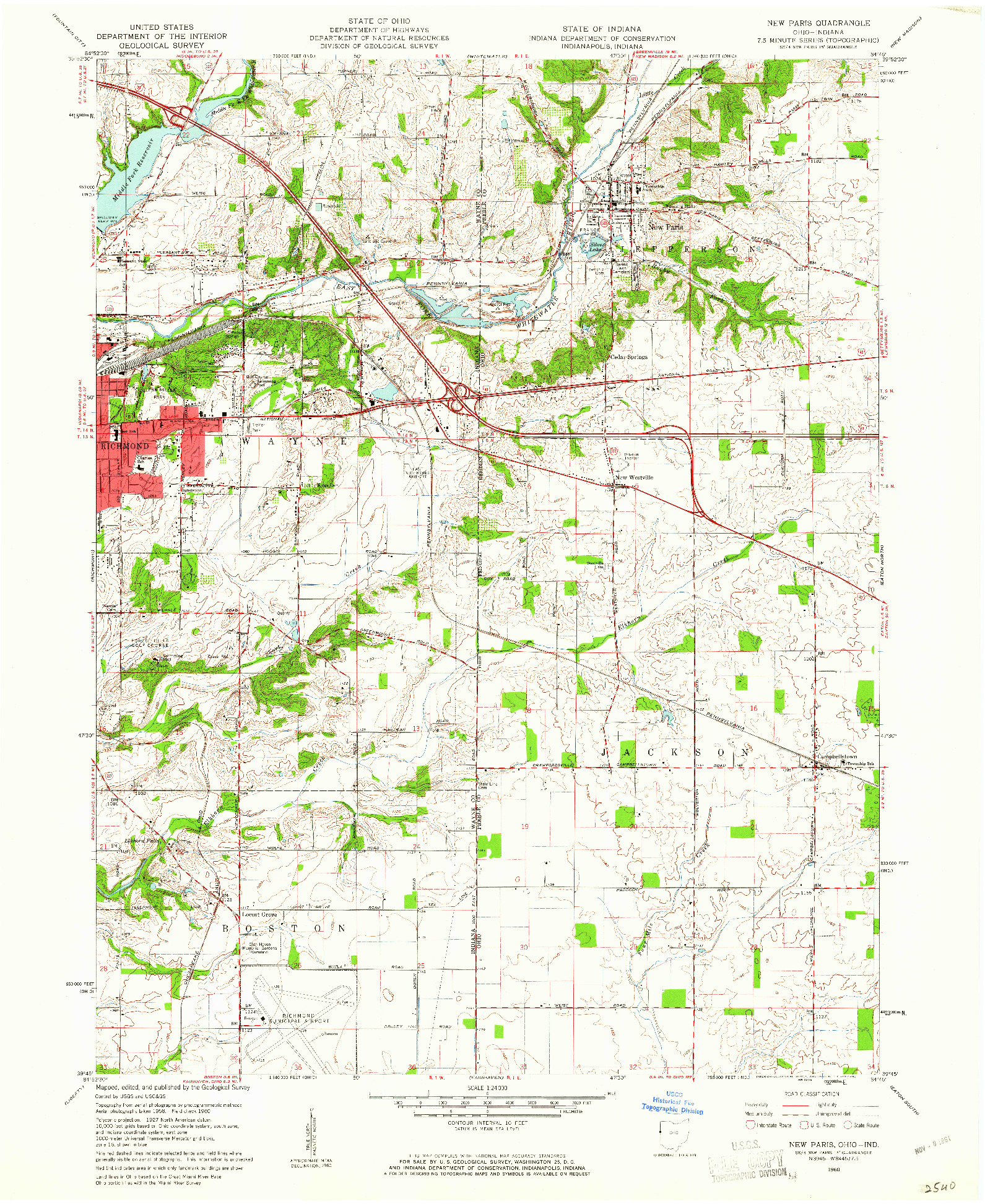 USGS 1:24000-SCALE QUADRANGLE FOR NEW PARIS, OH 1960