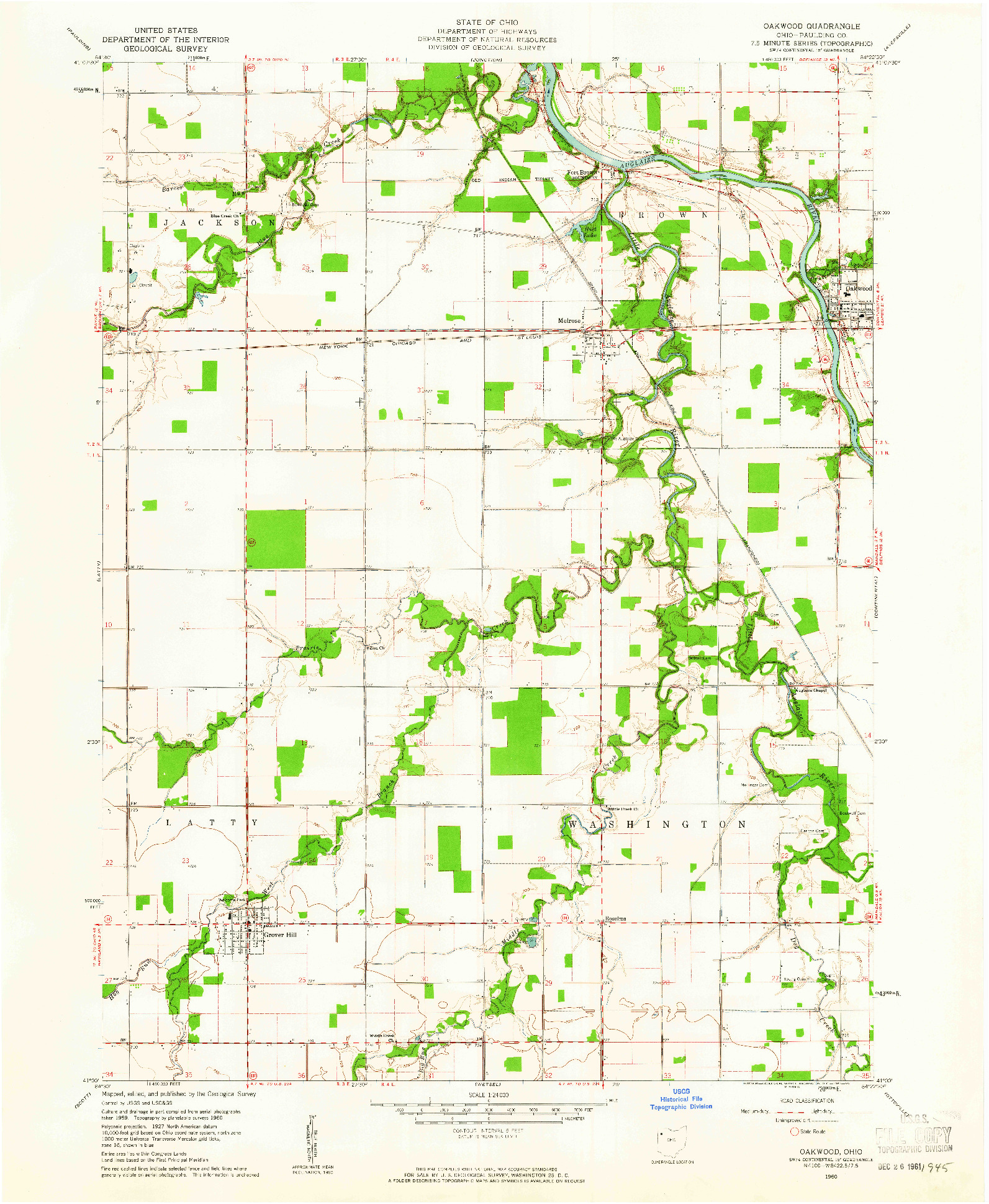 USGS 1:24000-SCALE QUADRANGLE FOR OAKWOOD, OH 1960