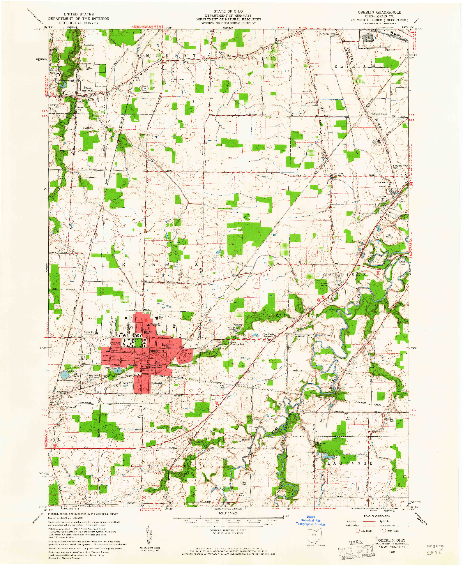 USGS 1:24000-SCALE QUADRANGLE FOR OBERLIN, OH 1960
