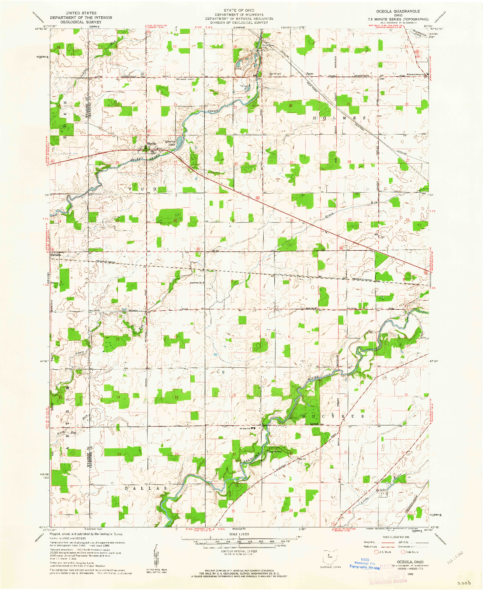 USGS 1:24000-SCALE QUADRANGLE FOR OCEOLA, OH 1960