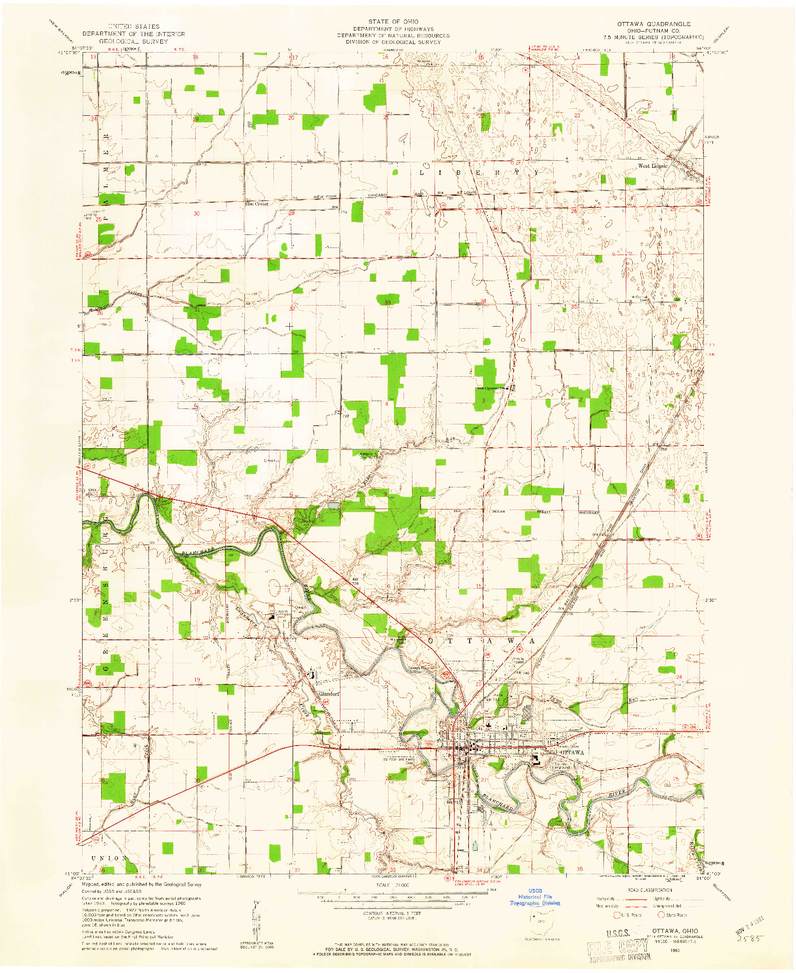 USGS 1:24000-SCALE QUADRANGLE FOR OTTAWA, OH 1960