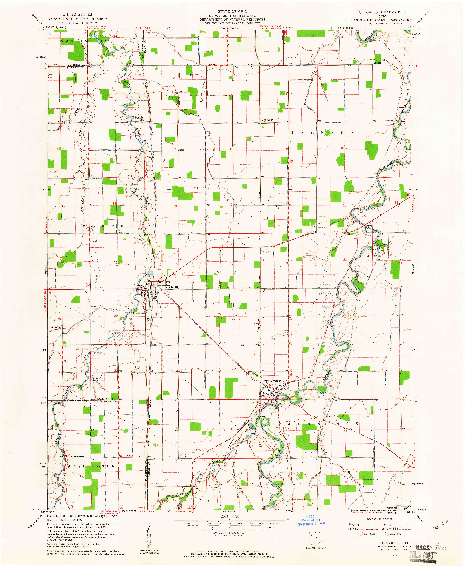 USGS 1:24000-SCALE QUADRANGLE FOR OTTOVILLE, OH 1960