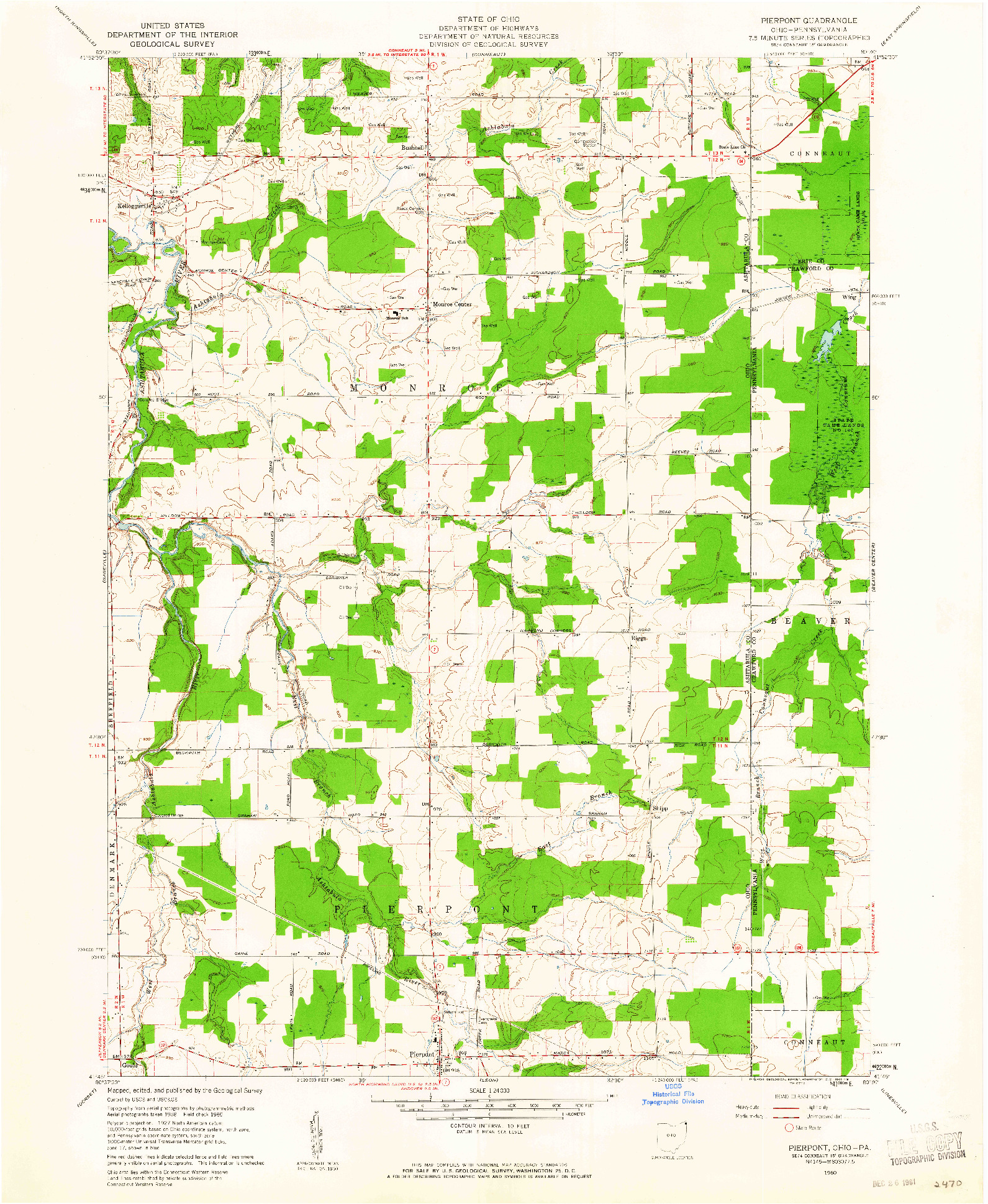 USGS 1:24000-SCALE QUADRANGLE FOR PIERPONT, OH 1960