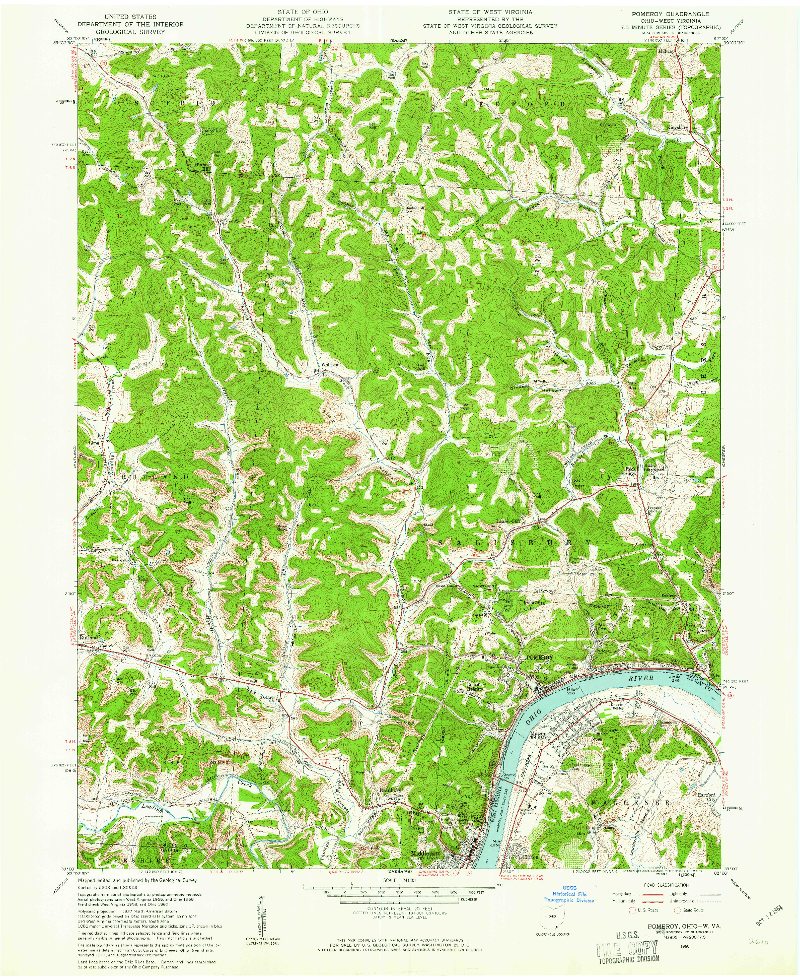 USGS 1:24000-SCALE QUADRANGLE FOR POMEROY, OH 1960