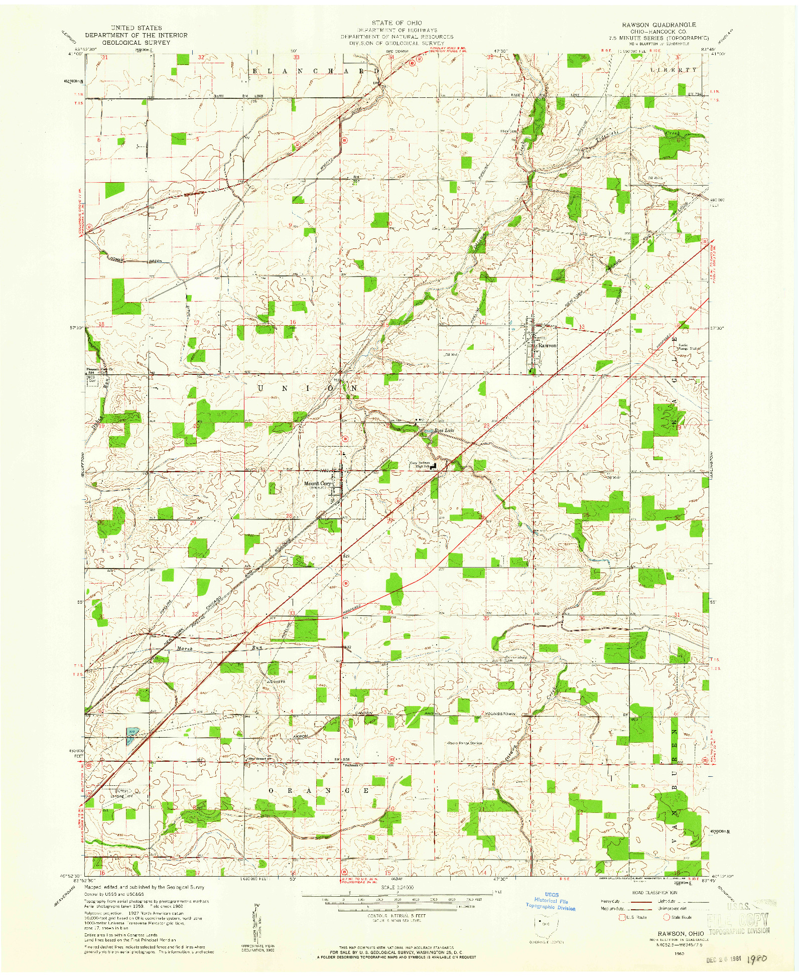 USGS 1:24000-SCALE QUADRANGLE FOR RAWSON, OH 1960