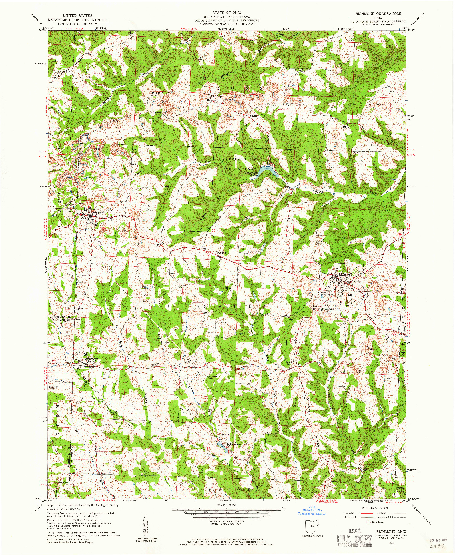 USGS 1:24000-SCALE QUADRANGLE FOR RICHMOND, OH 1960