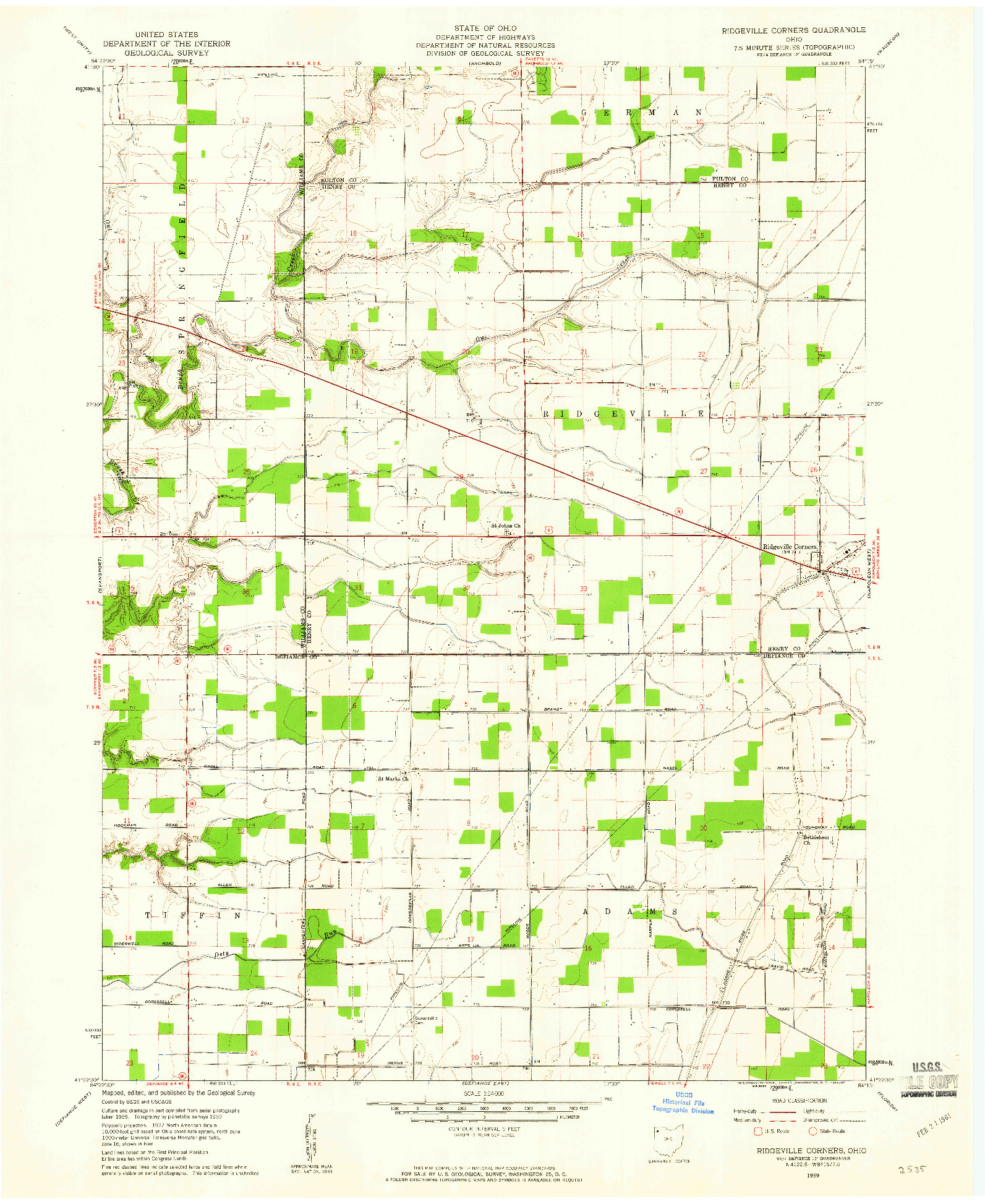 USGS 1:24000-SCALE QUADRANGLE FOR RIDGEVILLE CORNERS, OH 1959