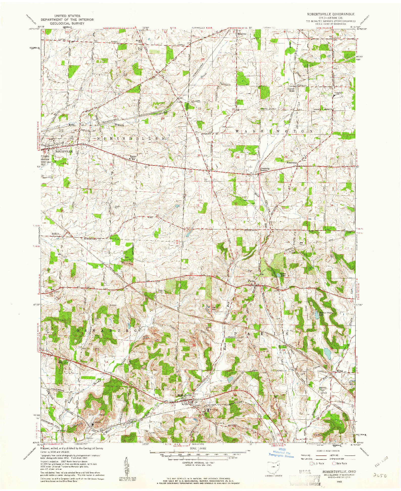 USGS 1:24000-SCALE QUADRANGLE FOR ROBERTSVILLE, OH 1960