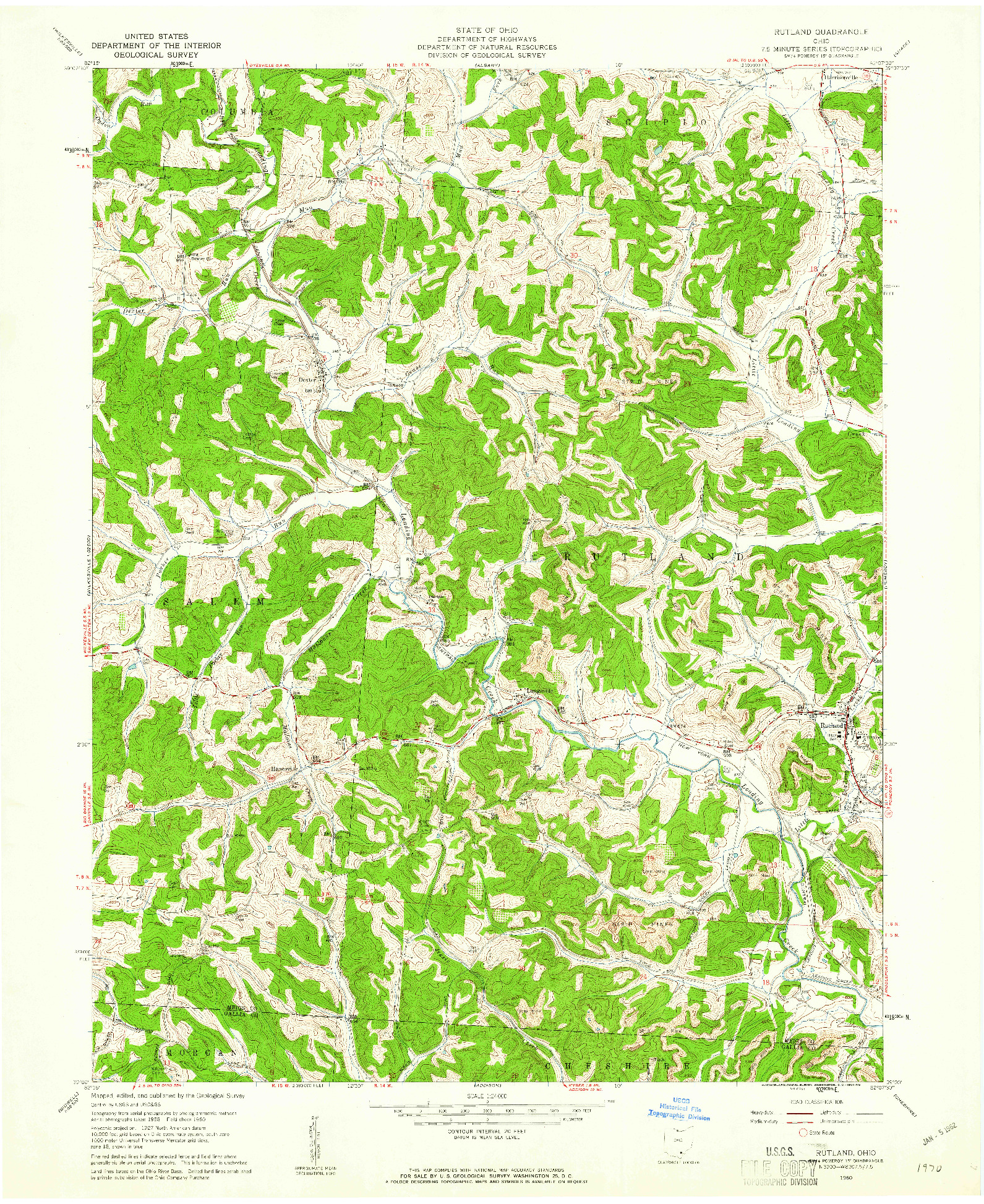 USGS 1:24000-SCALE QUADRANGLE FOR RUTLAND, OH 1960