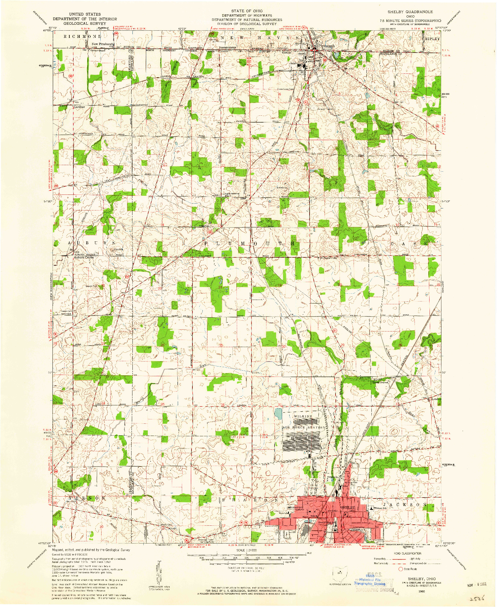 USGS 1:24000-SCALE QUADRANGLE FOR SHELBY, OH 1960