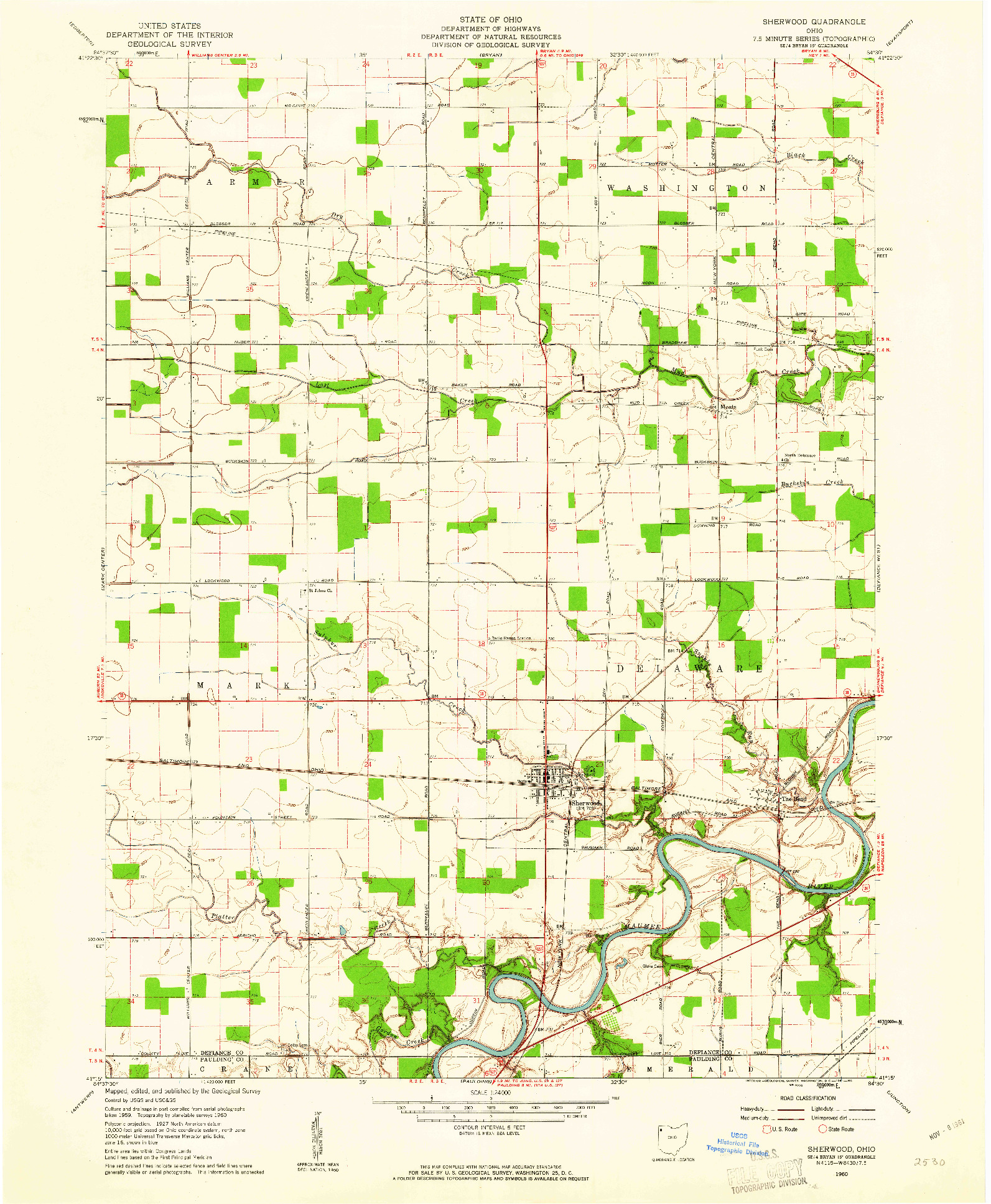 USGS 1:24000-SCALE QUADRANGLE FOR SHERWOOD, OH 1960