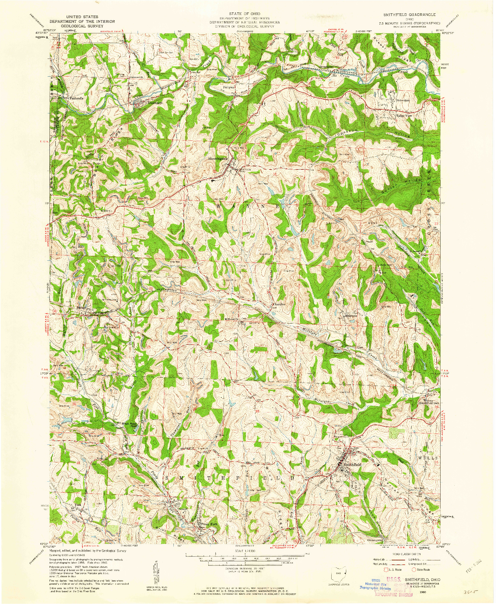 USGS 1:24000-SCALE QUADRANGLE FOR SMITHFIELD, OH 1960