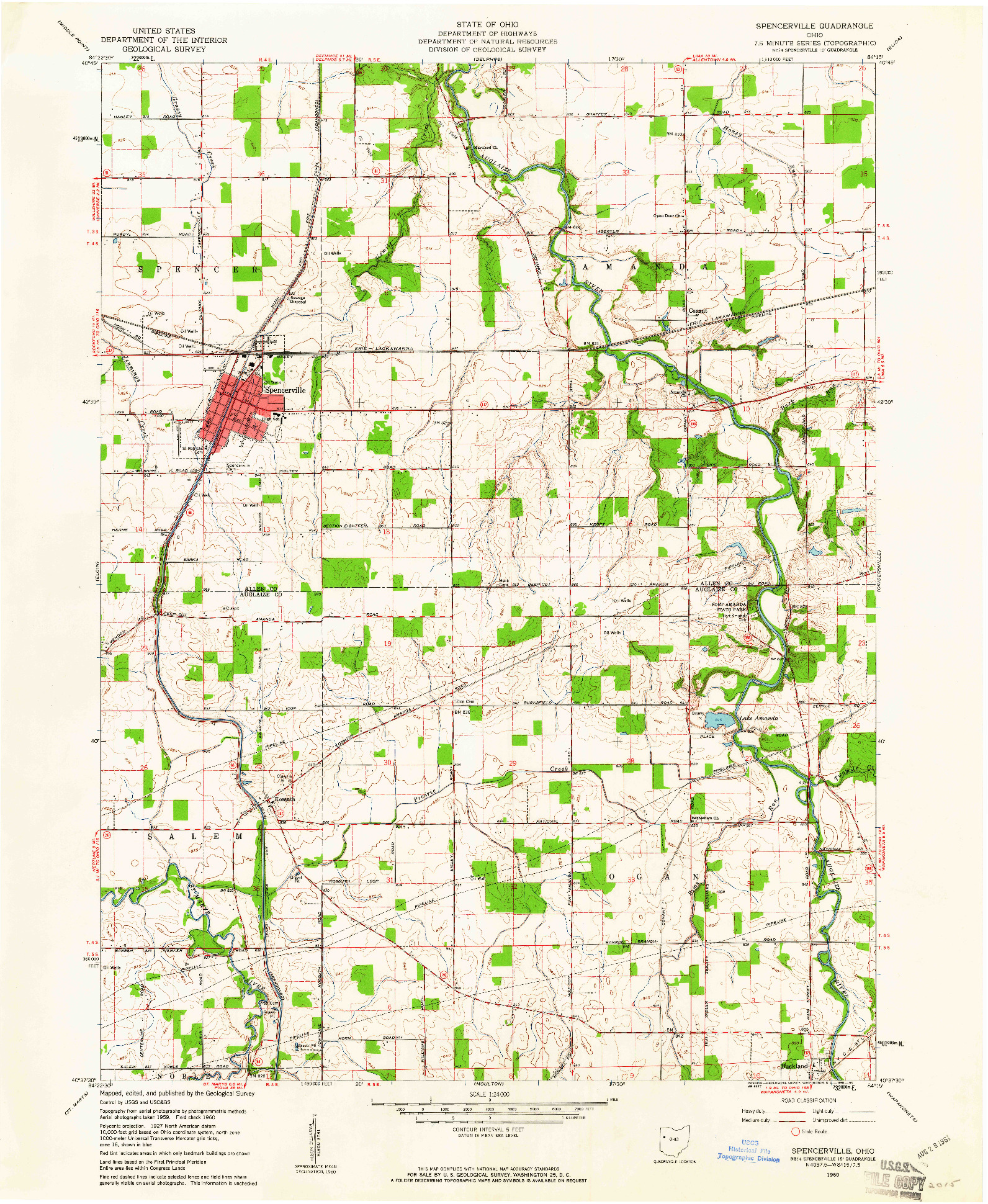 USGS 1:24000-SCALE QUADRANGLE FOR SPENCERVILLE, OH 1960