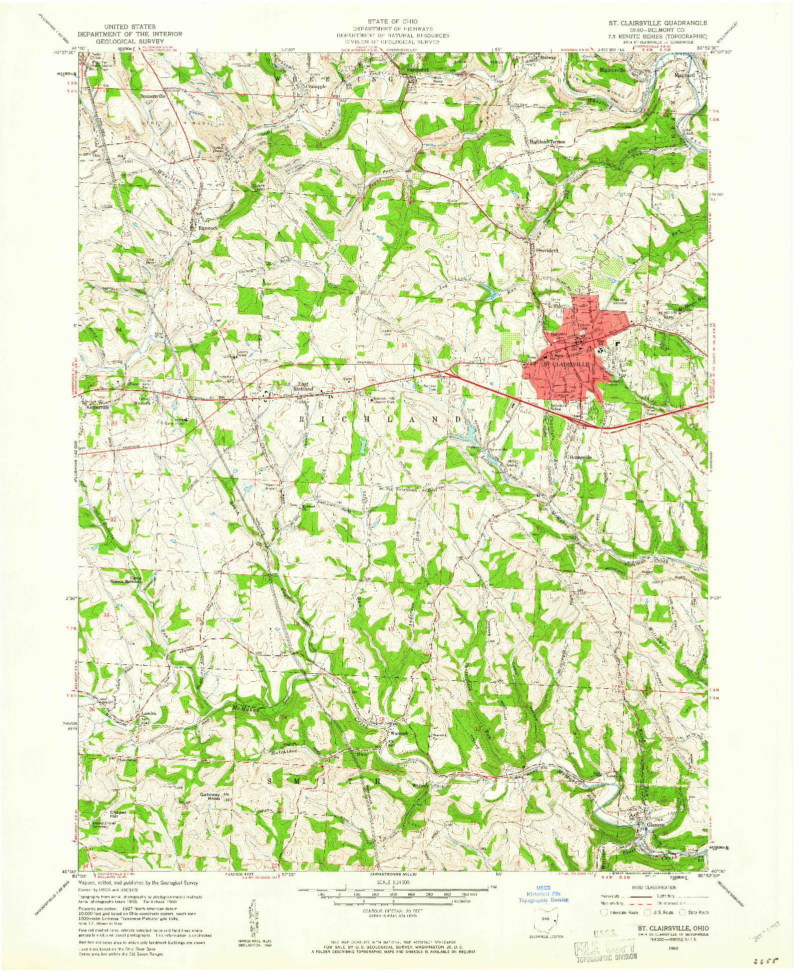 USGS 1:24000-SCALE QUADRANGLE FOR ST. CLAIRSVILLE, OH 1960