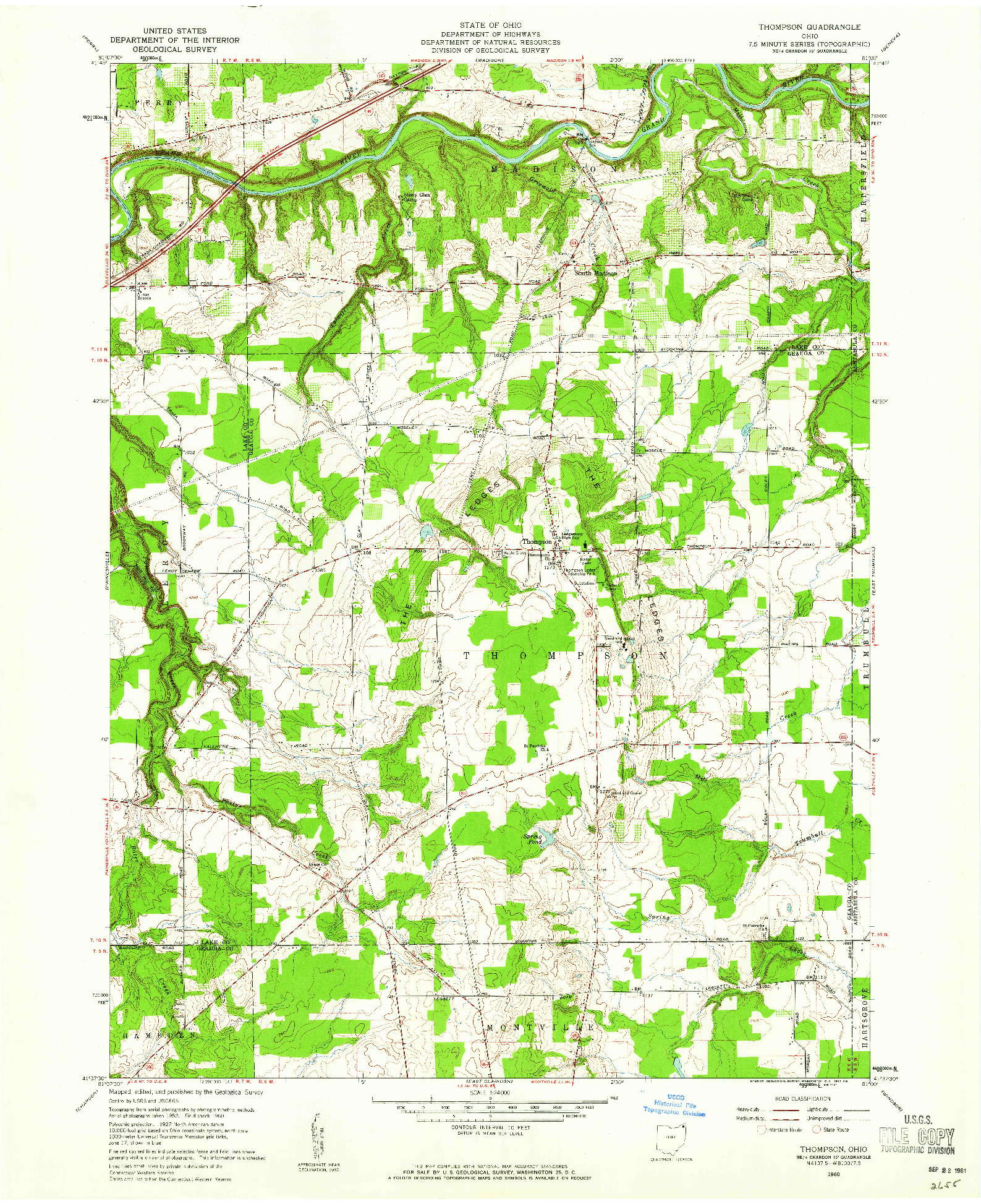 USGS 1:24000-SCALE QUADRANGLE FOR THOMPSON, OH 1960