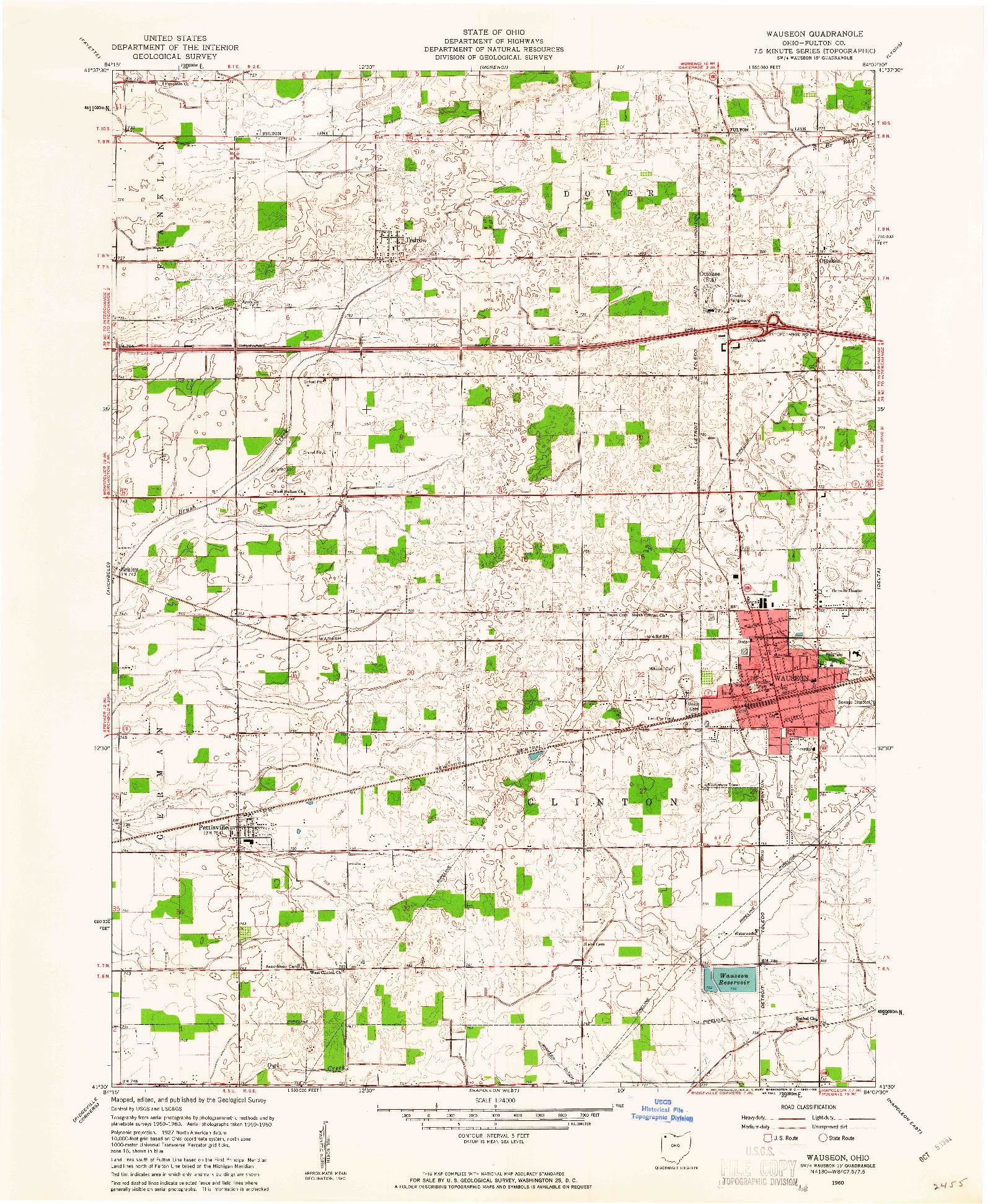 USGS 1:24000-SCALE QUADRANGLE FOR WAUSEON, OH 1960