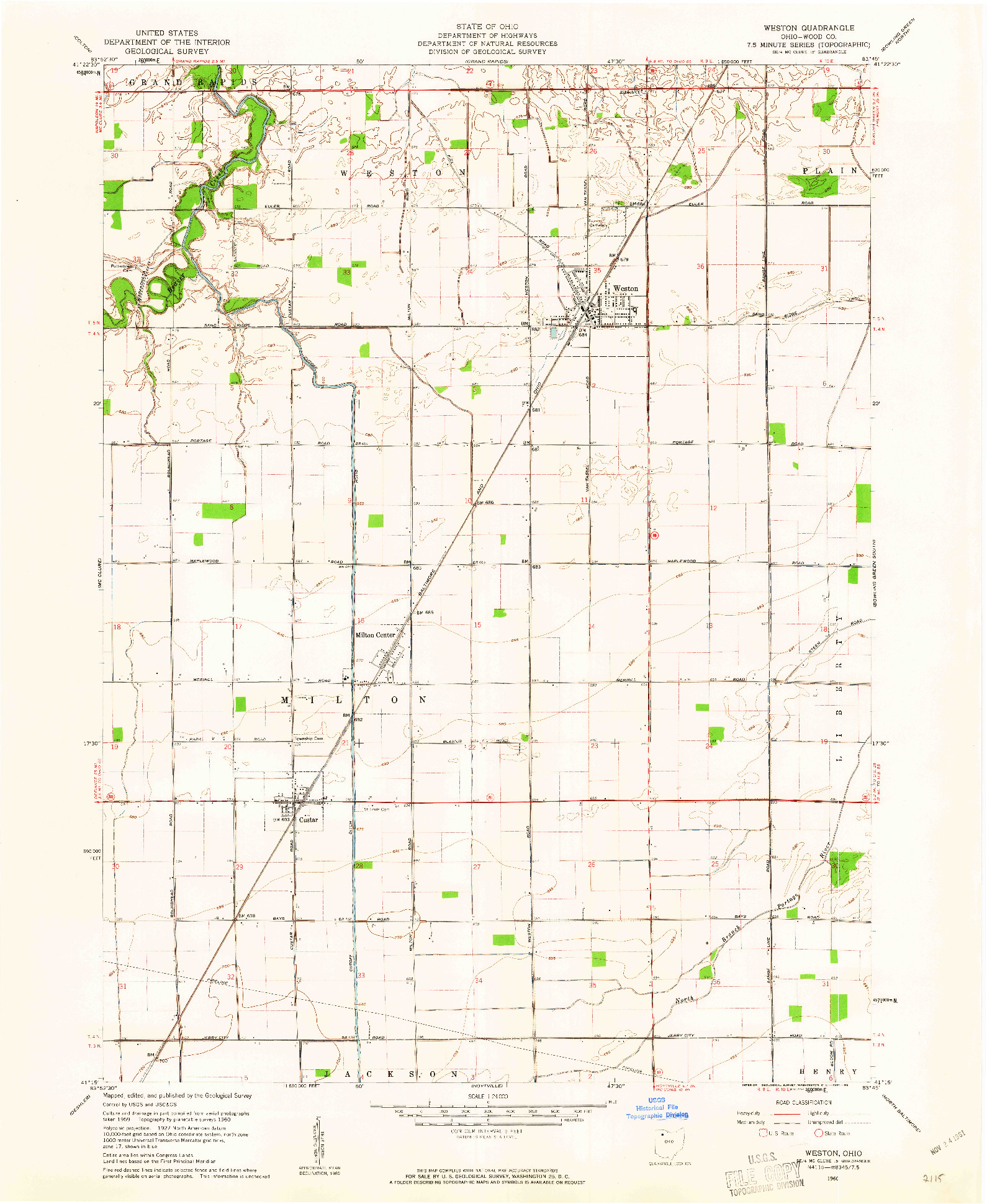 USGS 1:24000-SCALE QUADRANGLE FOR WESTON, OH 1960